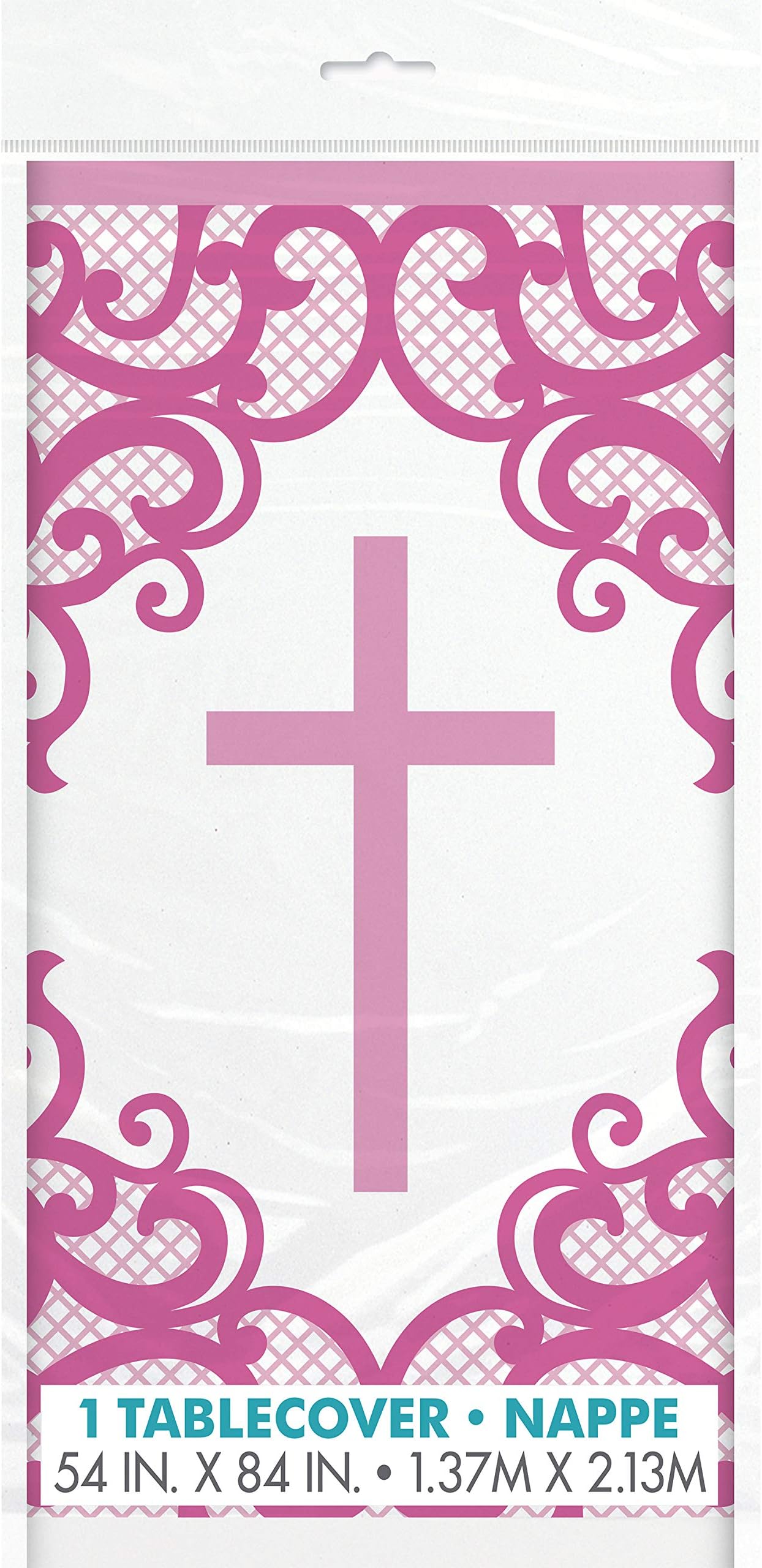 Fancy Pink Cross Rectangular Plastic Table Cover (137cm x 213cm) - Perfect for Parties, Events & Celebrations - 1-Pack