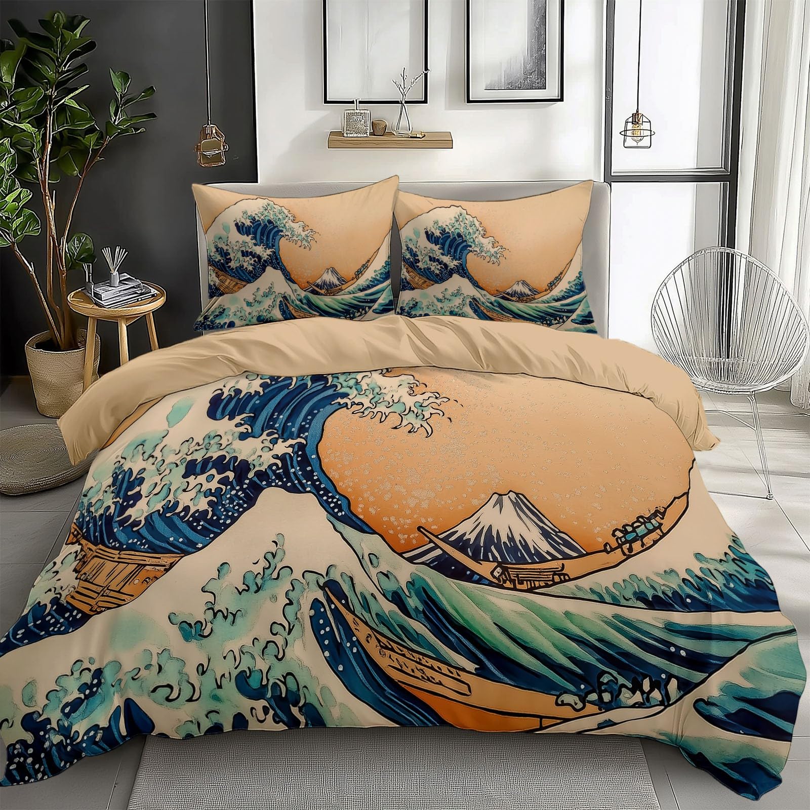 Brown Duvet Cover Twin Size 2 Pieces Watercolor Waves, Bedding Room Decor Bedspread for Kids Teens, Comforter Quilt Cover Bedding Set with Pillow Sham