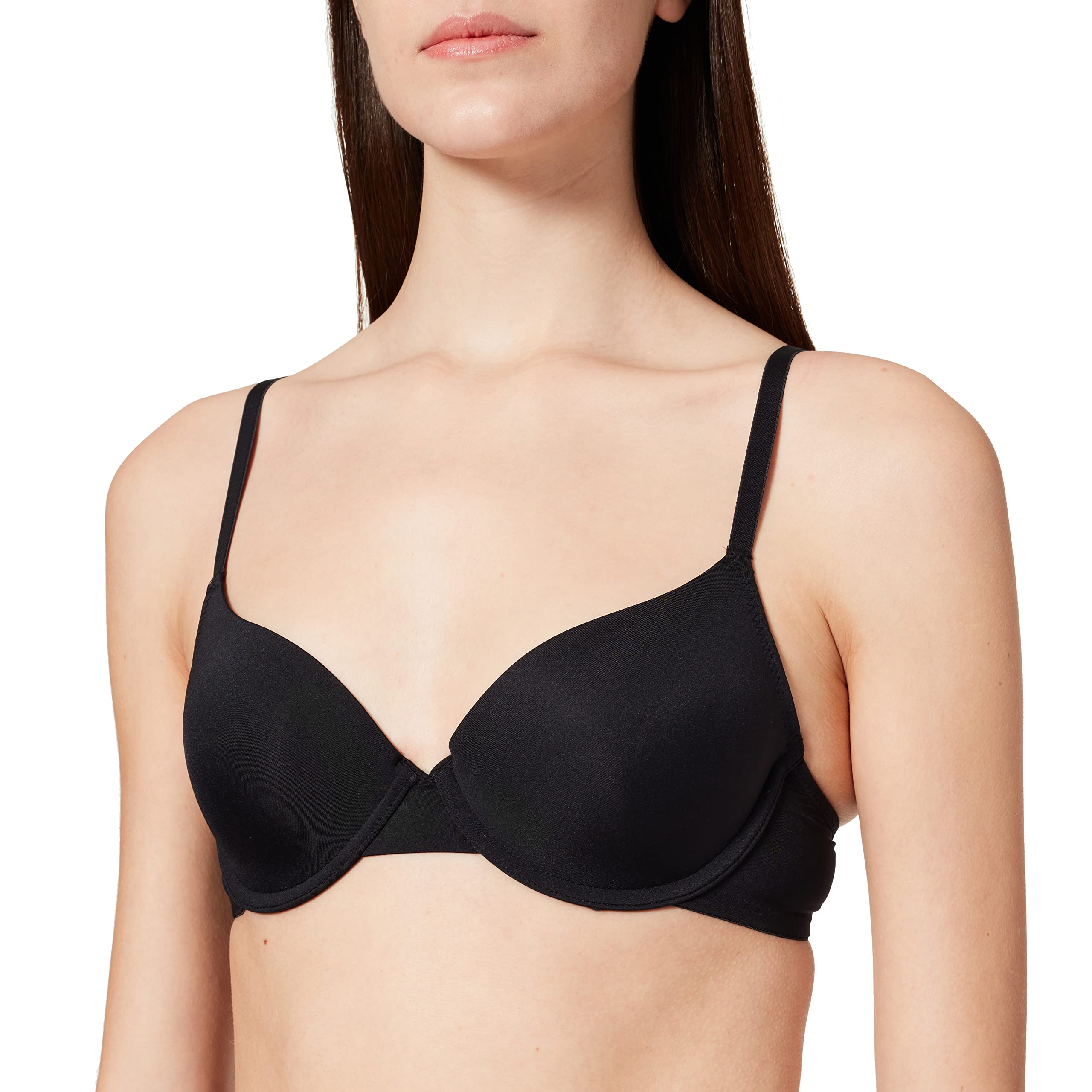 DORINA Adele Women's Lightly Padded Demi Bra, Soft Micro Fabric with Floral Lace Band, Underwired Support, Adjustable Straps, Satin Bow with Diamante Charm, Black