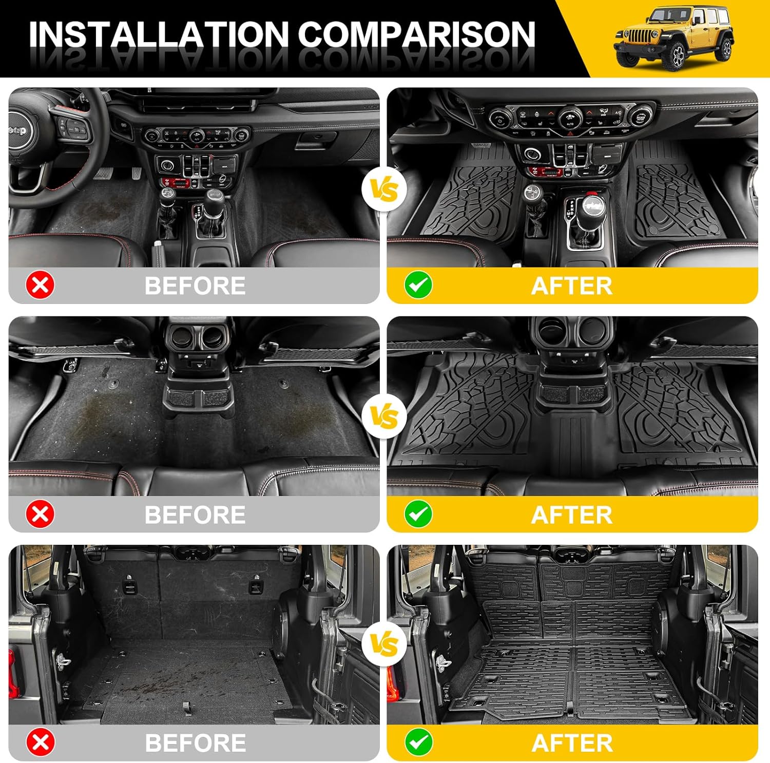 Cargo Mats for 2018-2025 Jeep Wrangler JL 4X4 Floor Liners with Trunk Mat Backrest Mat All Weather TPE Protector Rear Floor Trunk Liners for 18-25 Wrangler JL 4X4 4 Door Accessories - Image 2