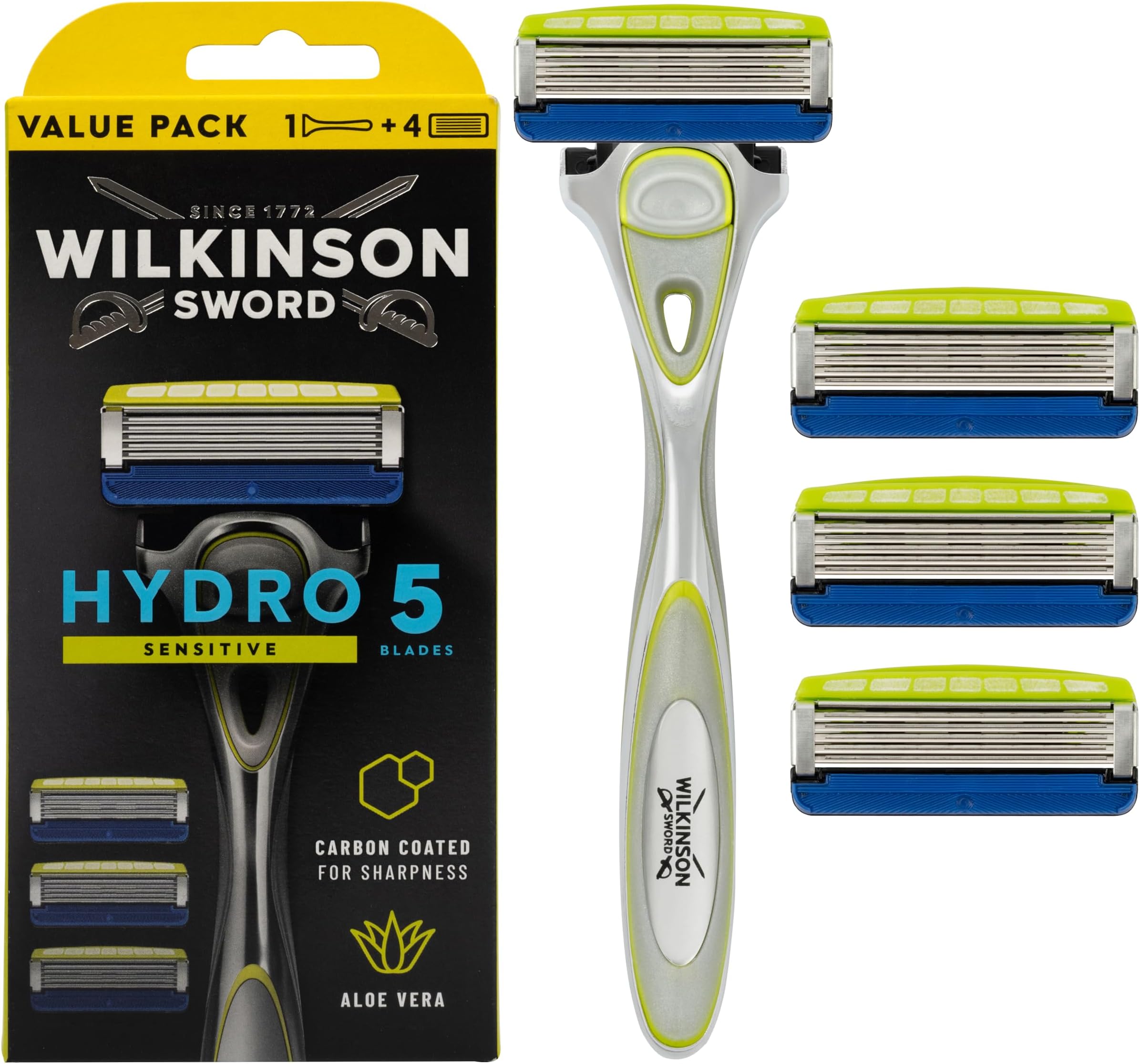 Hydro 5 Sensitive Men's Razor, Aloe Vera Hydrating Gel, 5 Blades, Plastic Handle, Multicolor