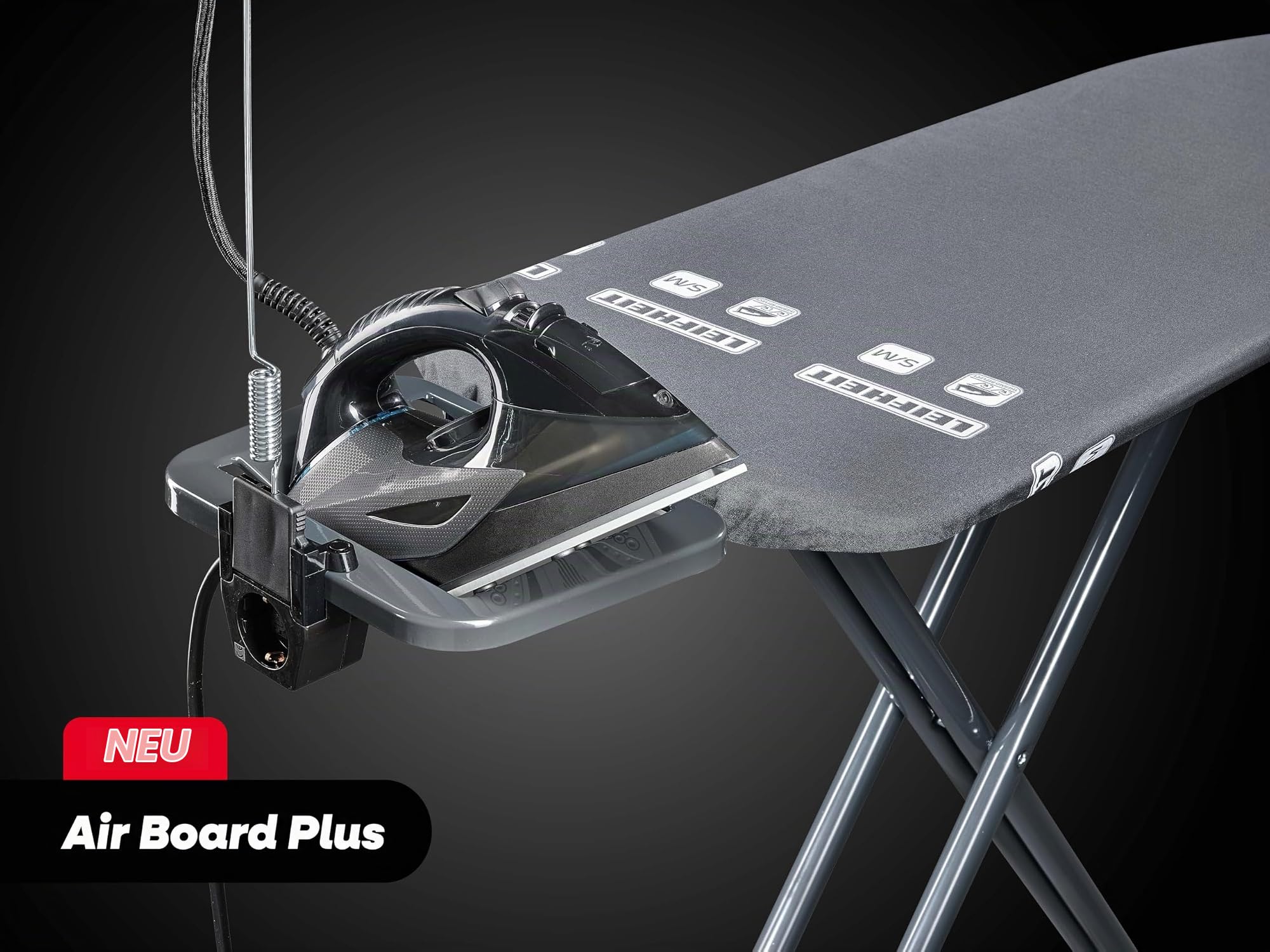 Leifheit Bügeltisch Air Board M Black Plus, Bügelbrett mit 120x38 cm Thermo‑Reflect‑Bügelfläche, Zwei‑Seiten‑Bügeleffekt, Anthrazit‑Design, höhenverstellbar bis 98 cm, Feste Bügeleisenablage