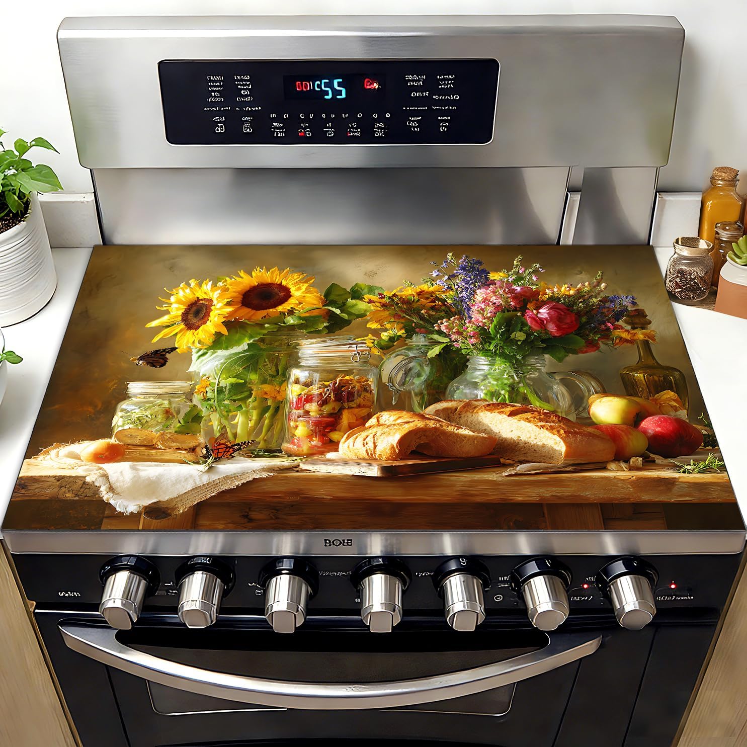 Stove Top Cover for Electric Stove 28.3×20.5 inches, Sunflower Kitchen Stove Cover Board, Heat Resistant Stove Top Protector with Food Still Life (warm yellow)