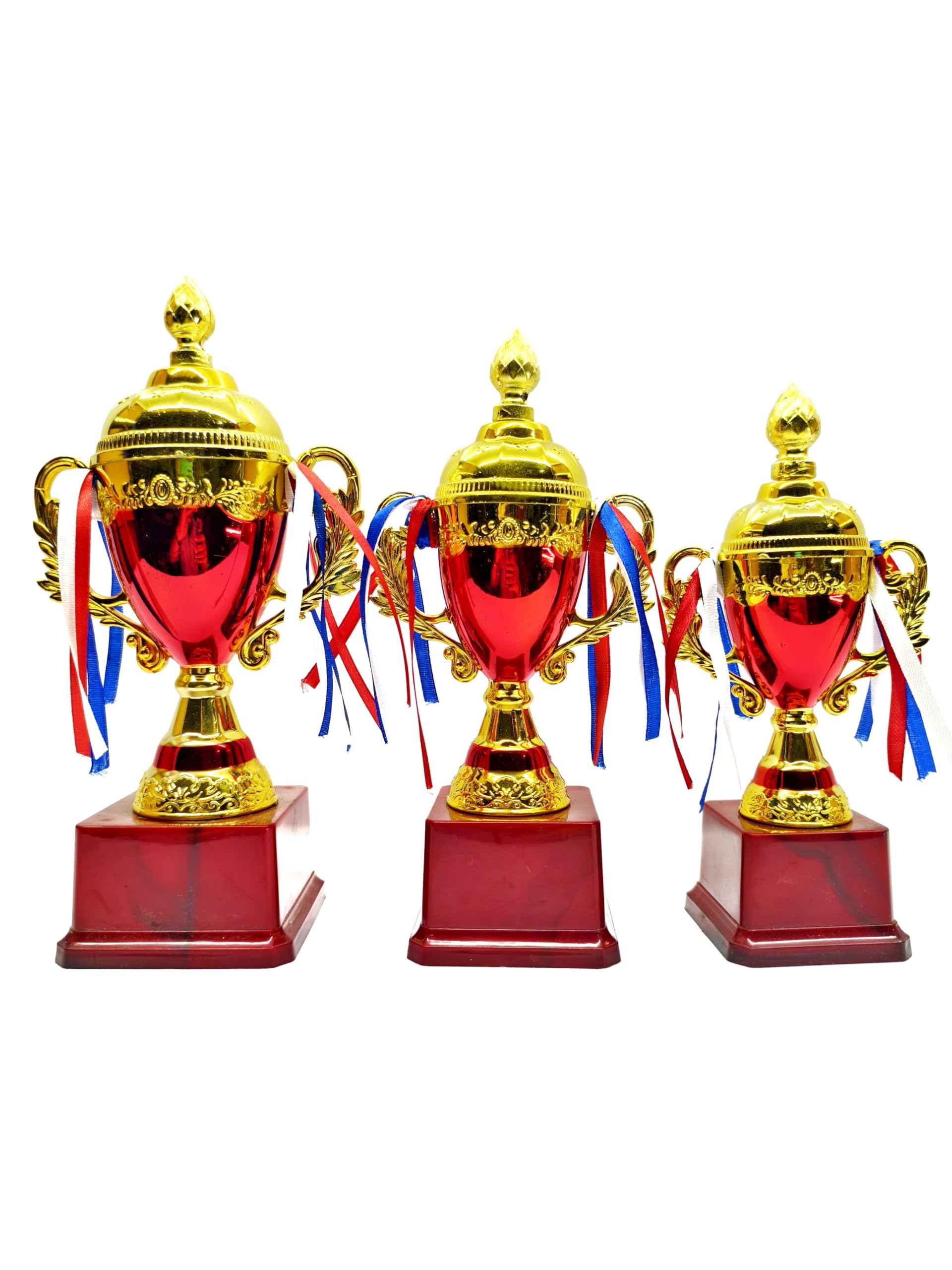 Trophy Set of 3, Red and Gold Metal Cups with Ribbons, Classic Championship Awards FC 334 Combo-image-13