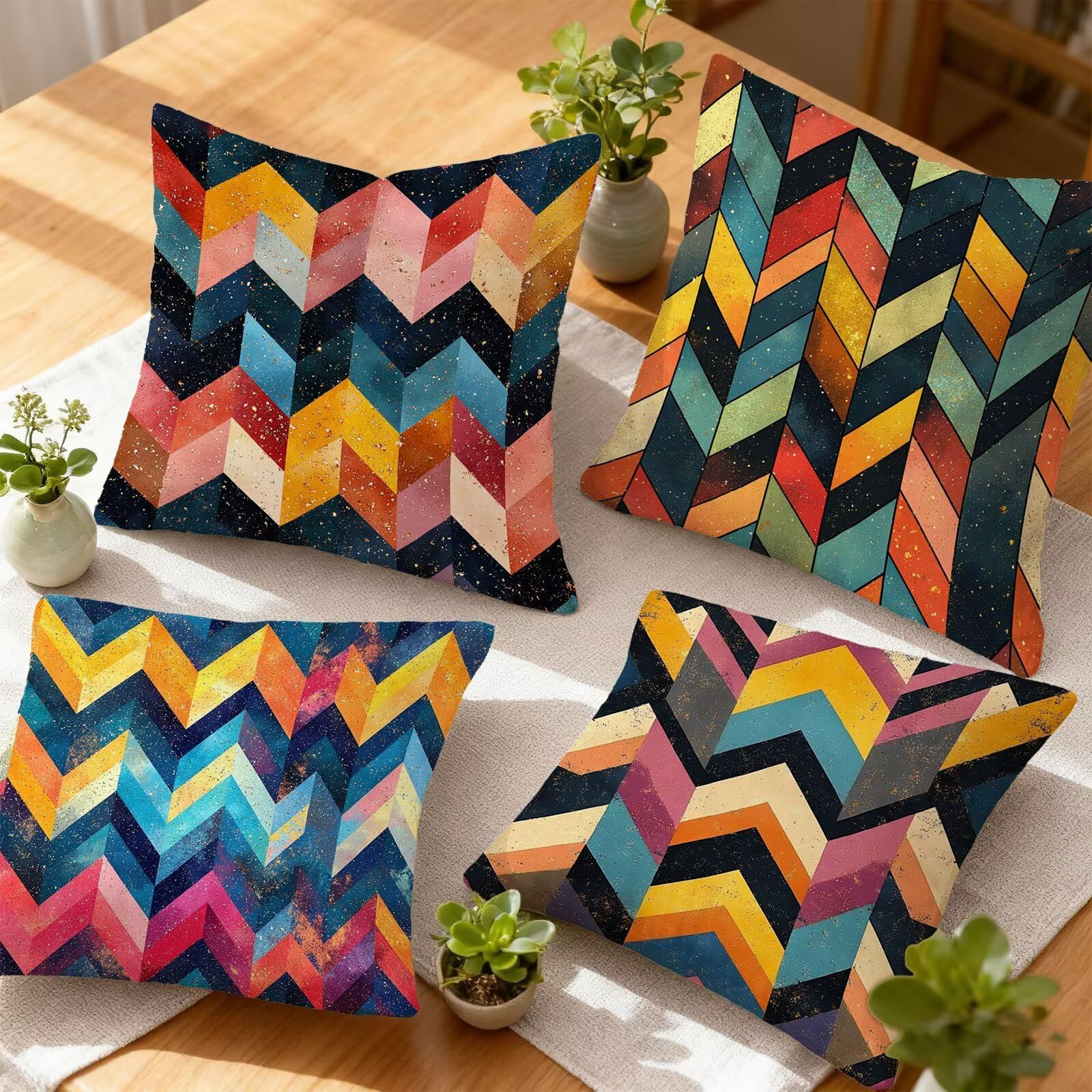 Vistoso Funda Cojin 65x65 GeometríA Funda Almohada 65x65 Cojines Sofa Súper Suave Fundas Cojines Decorativos Fundas Almohadas 4 Piezas Cervicales y Cuello, para Hogar Cama Salon Decoracion E - 811
