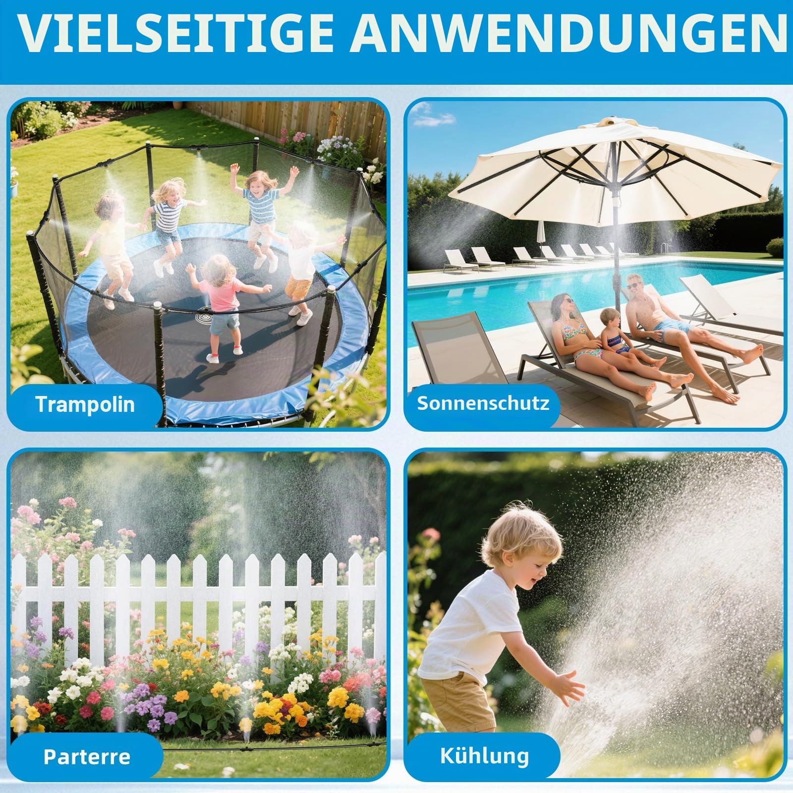 Kühlsystem für Hühnerstall, Nebelschlauch für Terrasse, mit 7,8 m Nebelleitung + 8 Nebeldüsen + 1,9 cm Adapter und T-Gelenke, perfekt zum Kühlen von Hühnerställen im Sommer