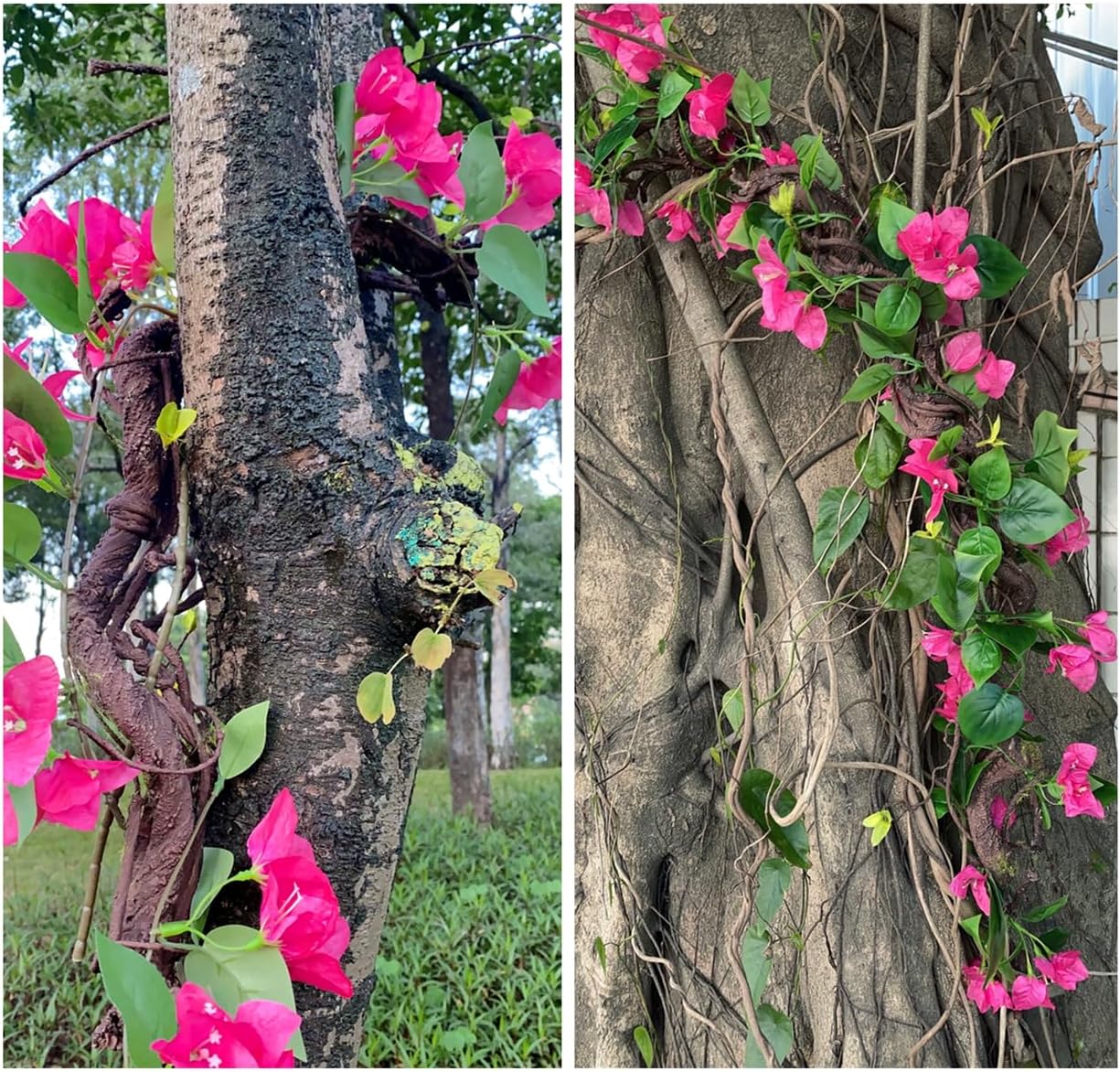 Artificial Tree Rattan Branches with Bougainvillea Vines Jungle Climber Long Trunk Liana with Silk Flowers for Home Wedding Garden Wall Background Hanging Decor (Brown with Bougainvillea - Pack of 1)