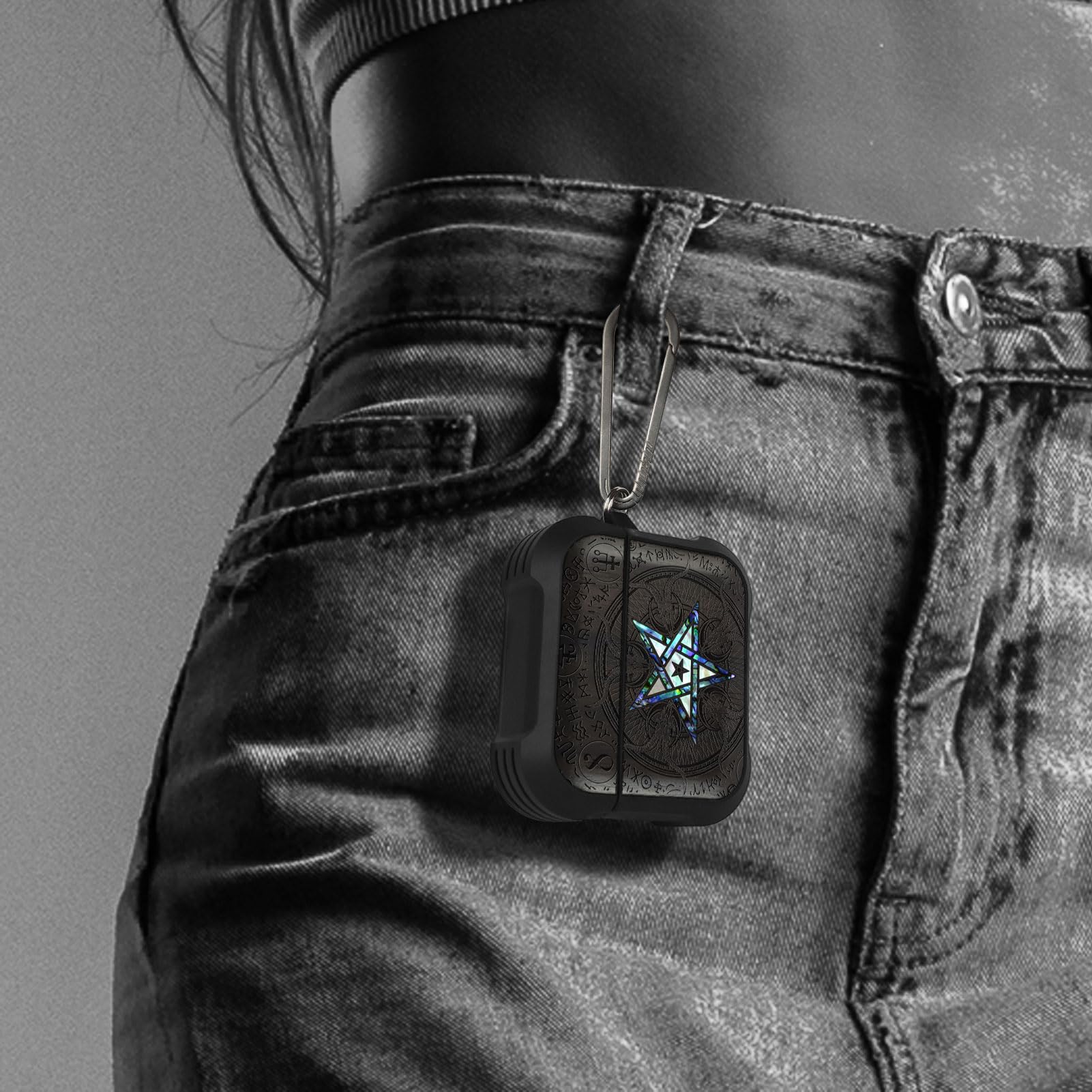 Carveit Odporne na uderzenia etui ochronne na słuchawki AirPods 4 Gen (2024), grawerunek drewna i muszla, kompatybilne z AirPods 4, tytanowe szybkie zapięcie (szept przepaści), ciemne drewno