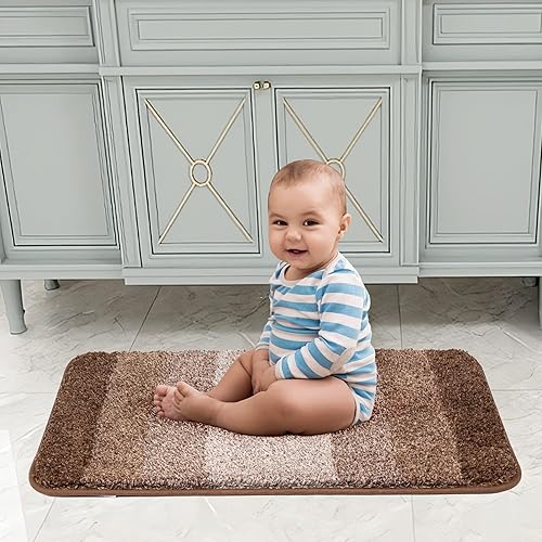 Miniatura 7 de Walensee - Tapete de baño antideslizante, absorbe el agua, de microfibra suave, peluda, lavable a máquina, para regadera, 20 x 32 pulgadas, marrón