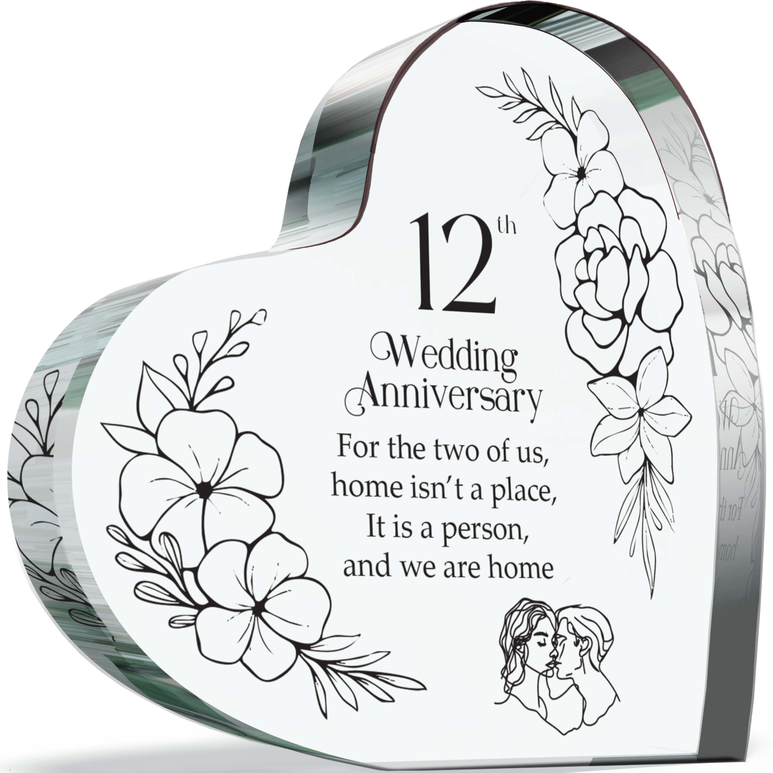 12th Anniversary Plague Gifts for Husband Wife - Home is a Person - Happy 12th Wedding Anniversary Present for Partner, 100mm x 100mm Acrylic Heart Keepsake for Twelfth Anniversaries