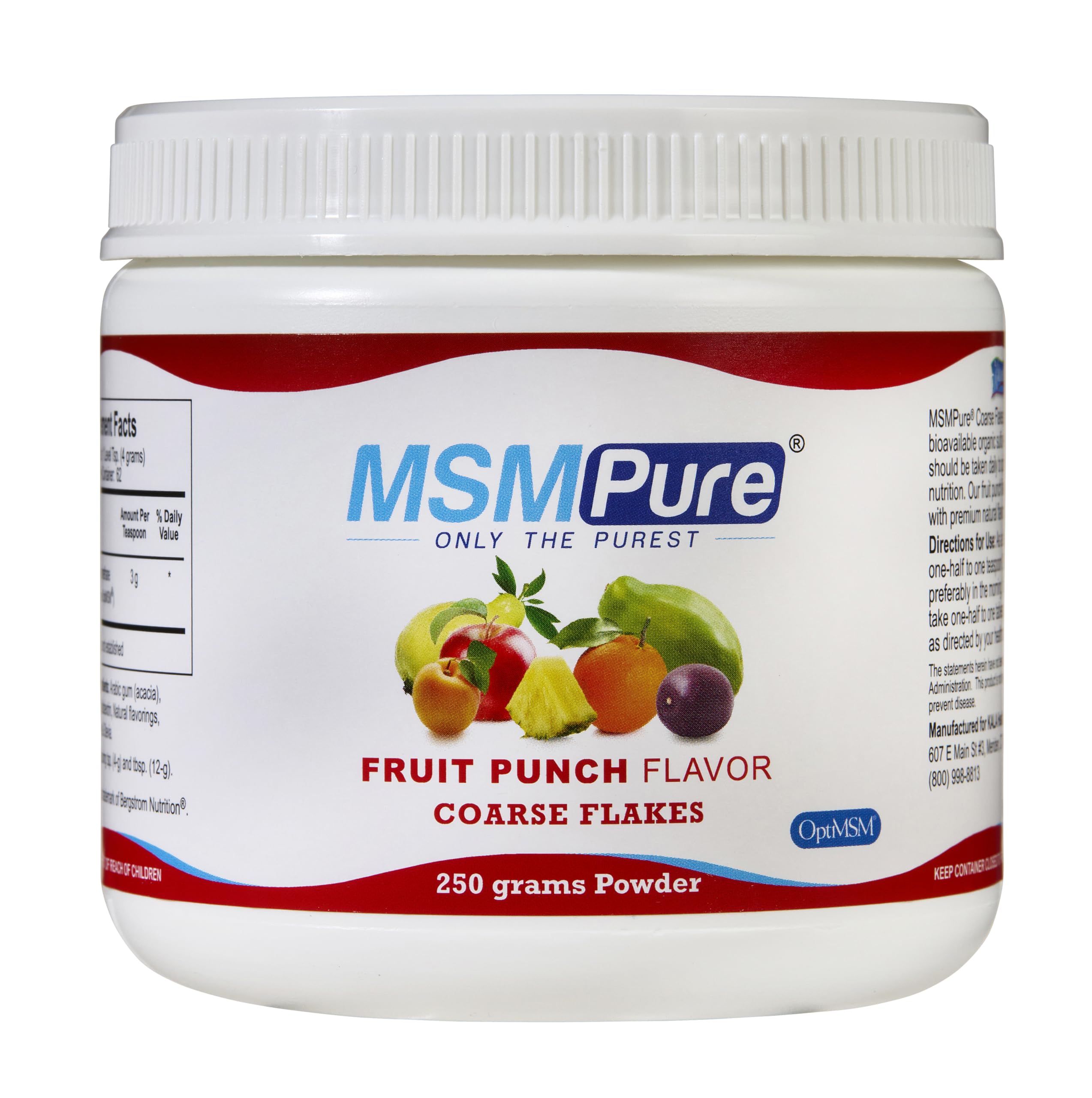KALA HEALTH MSMPure Fruit Punch Flavored MSM Powder Coarse Flakes, 8.8 oz Fruit Punch 8.8 Ounce (Pack of 1)