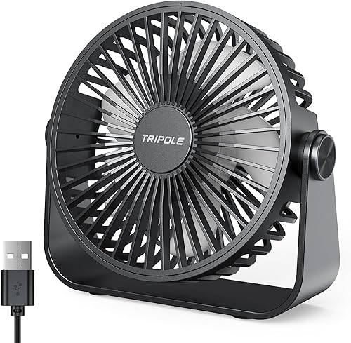 TriPole USB Desk Fan Portable Mini Fan Powerful 3 Speeds Wind Personal Desktop Fan with 360° Head Rotation for Home Office Car Indoor Outdoor Black,