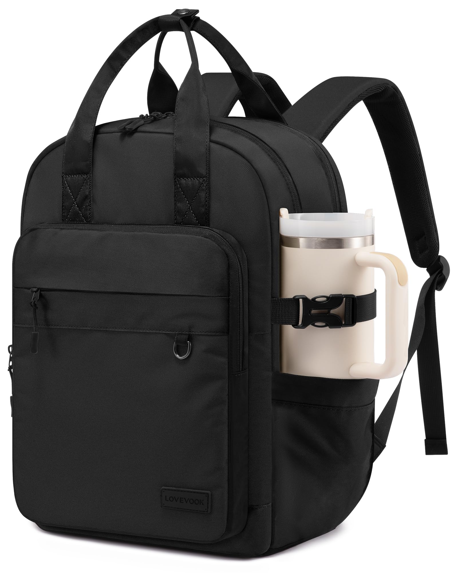 LOVEVOOK Rucksack Damen, 15.6 Zoll Laptop Arbeitsrucksack Schulrucksack | Wasserdicht Schultasche Teenager Mädchen Groß, Elegant Leicht Tagesrucksäcke Backpack für Arbeit Schule Uni Reise, Schwarz