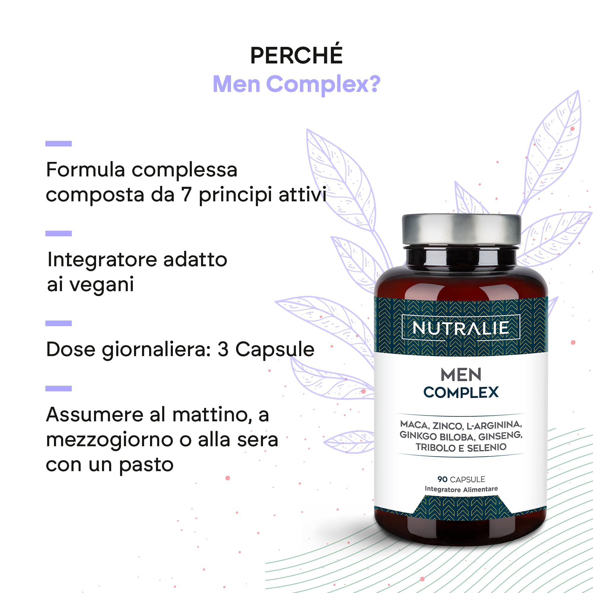 Vitamine TESTO Uomo - Potenza 4:1 Maca 500mg - Ginseng + Ginkgo Biloba + Tribulus Terrestris, L'Arginina - Men Complex 90 Capsule Nutralie