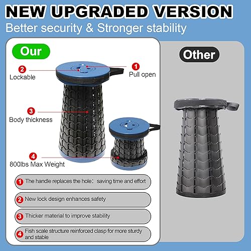 Miniatura 3 de ALEVMOOM Taburete plegable de 18 pulgadas, peso máximo de 800 libras, silla telescópica portátil resistente ligera para viajes y campamento, regalo