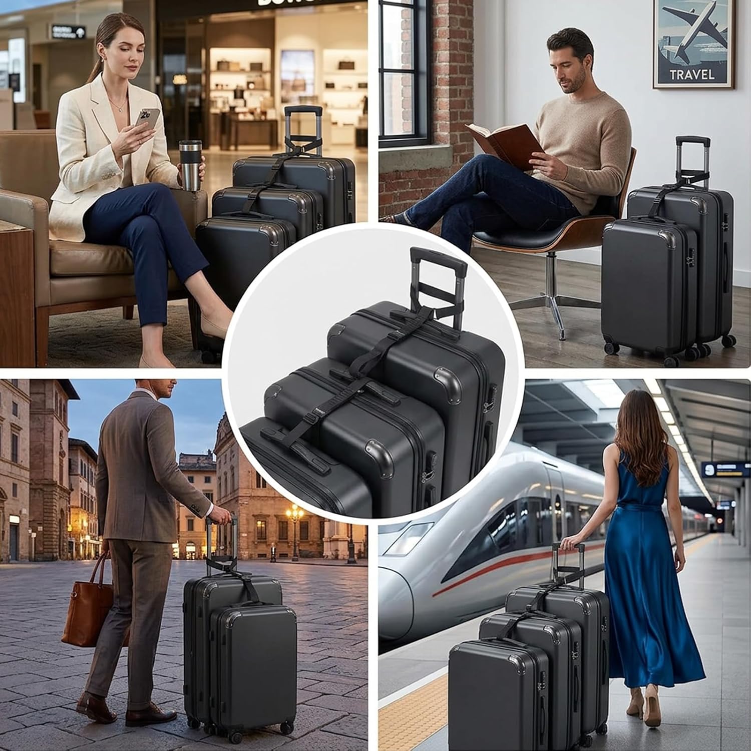 2 Pcs Luggage Straps for Suitcases, Adjustable T-Type and Normal Luggage Straps to Connect Two Suitcases