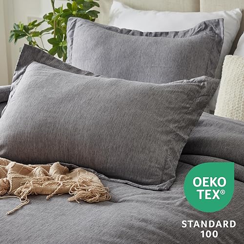 Miniatura 5 de CozyLux - Juego de edredón extragrande tamaño queen, 3 piezas, 98 x 98 pulgadas, gris, suave, teñido catiónico, para todo el año, transpirable,