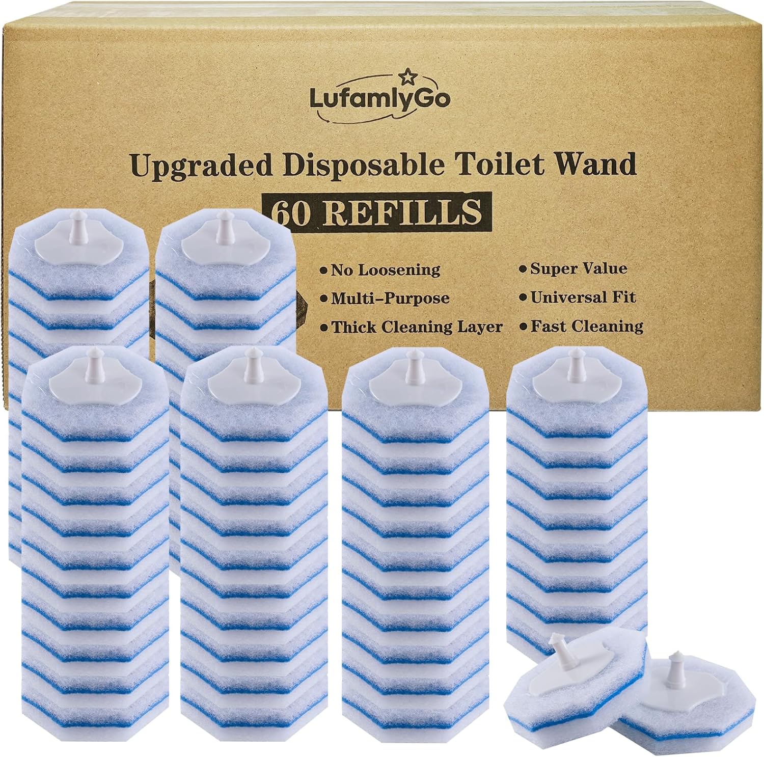 Upgraded 60pcs Toilet Wand Refills fits Clorox Toilet Wand, Thickened Cleaning Layer, Won’t Fall Apart, Disposable Bathroom Cleaning Scrub Pads with Fresh Scent, for Home & Commercial Use