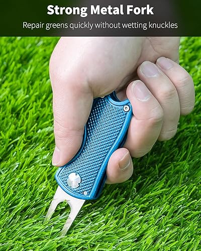 Miniatura 3 de Vibit Paquete de 2 herramientas de reparación de divot de golf para golfistas, herramienta verde plegable de metal con alineación magnética de putt,