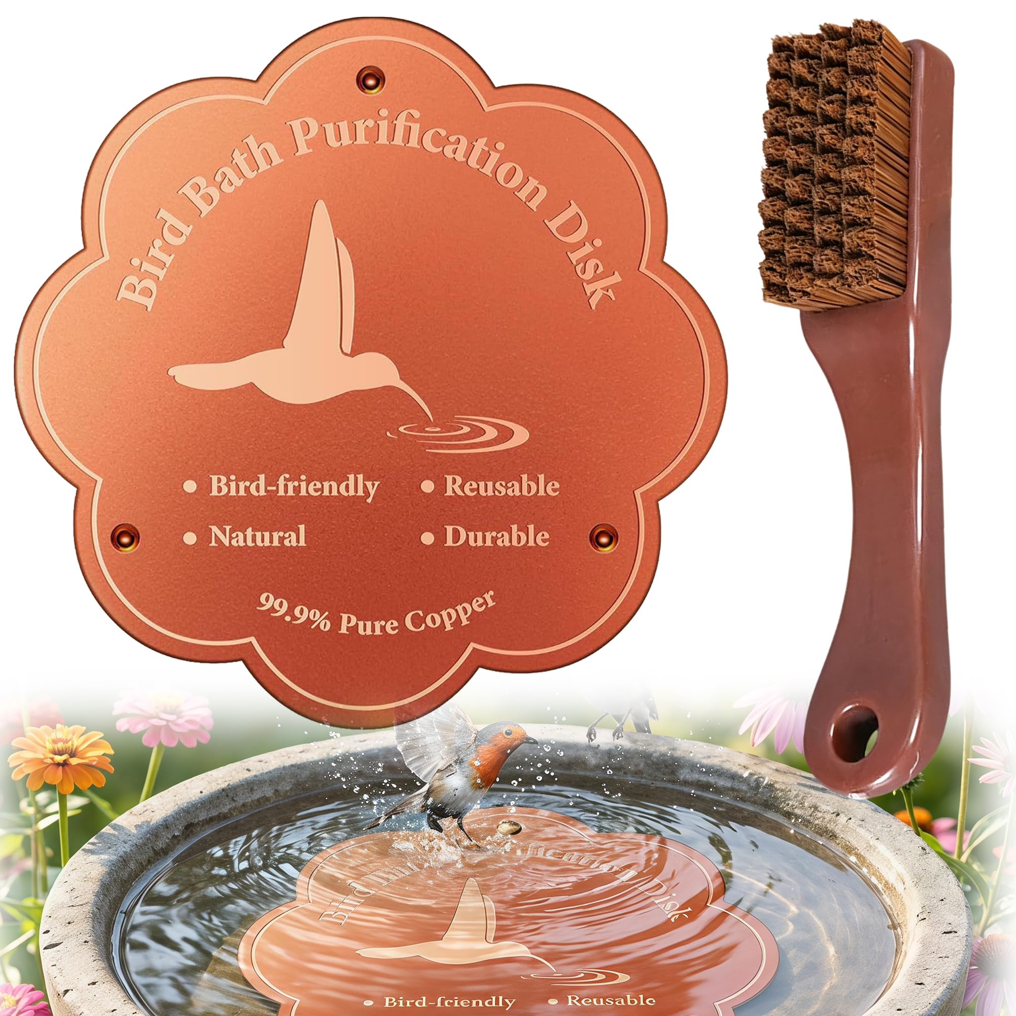 Copper Disc for Bird Bath Care, Flower-Shaped Bird Bath Accessory