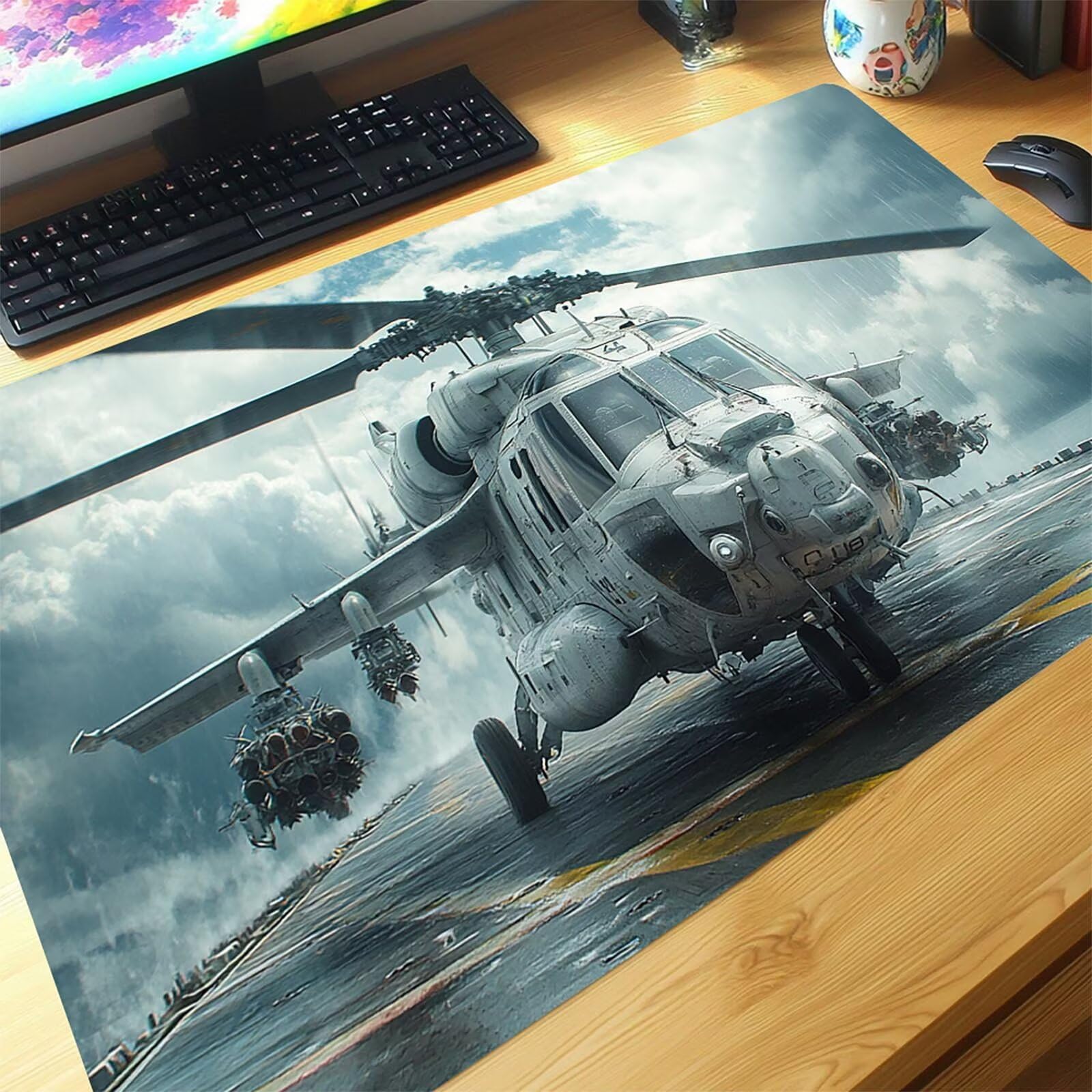 Podkładka pod mysz xxl 1000 x 500 x 3 mm helikoptery biurko mata do gier mata biurkowa do gier szyte krawędzie trwała i wodoodporna konstrukcja z antypoślizgową gumową podstawą do bezprzewodowej myszy