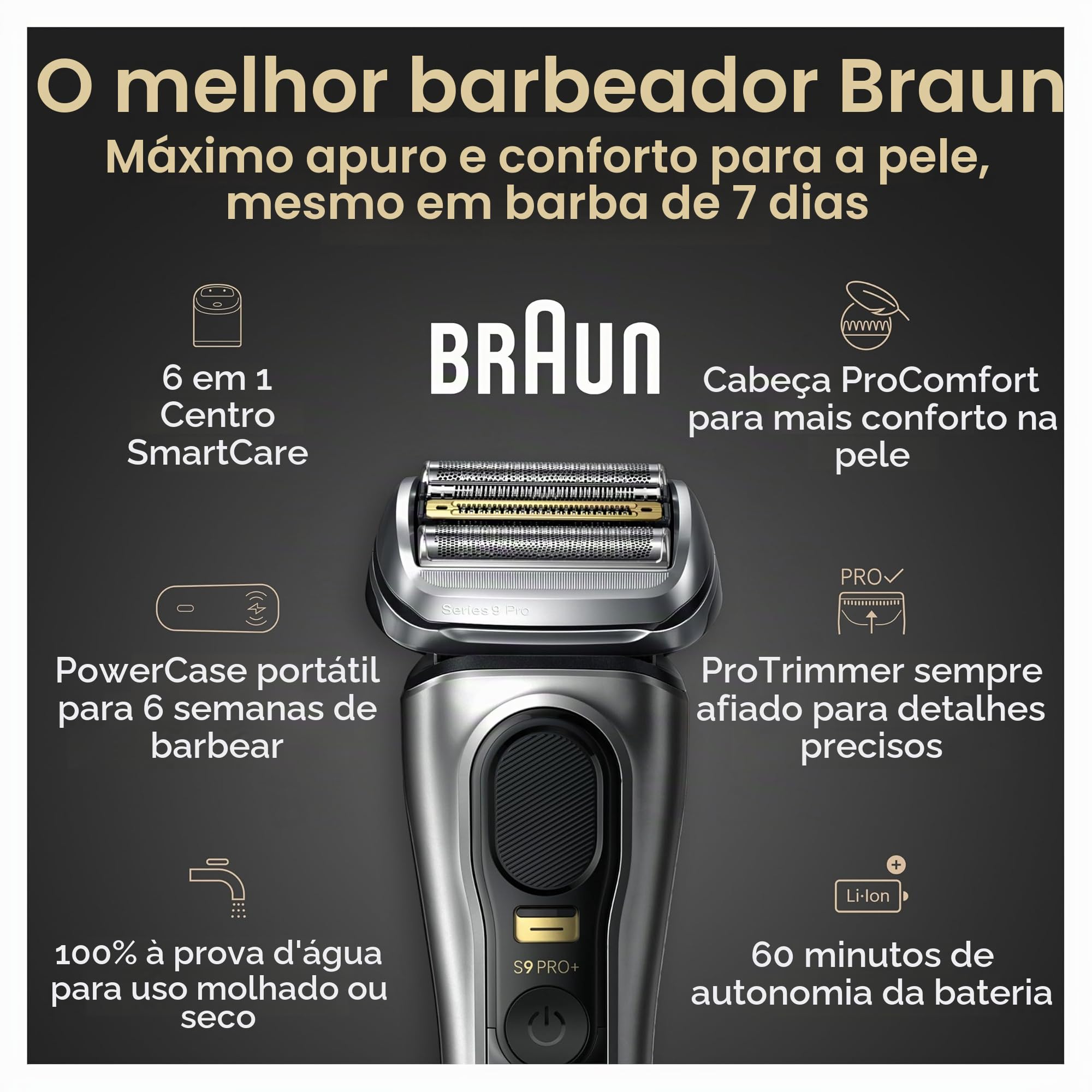 Braun Série 9 PRO+ Barbeador Elétrico 5 Elementos Pro, Cabeça
