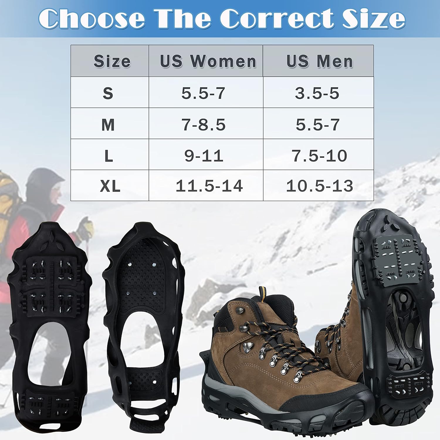Ice Snow Traction Cleats Crampons Anti-Slip Snow Shoes Cleats Walking on Snow Ice Winter Walking Boots Cleats for Men Women : Clothing, Shoes & Jewelry