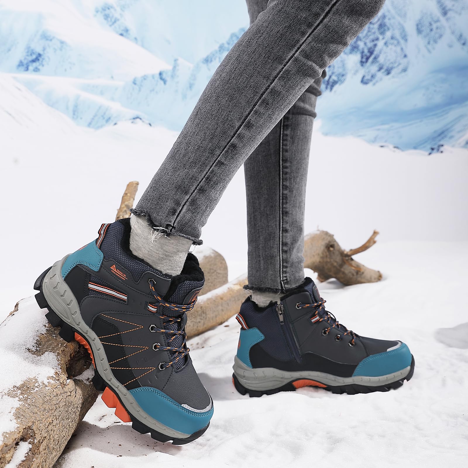 ASTERO Botas Niño Invierno 31-38 Hebilla de Acero Algodón Zapatillas Trekking Senderismo Niño Botas Nieve Niño para Botas Montaña Niño Azul 36