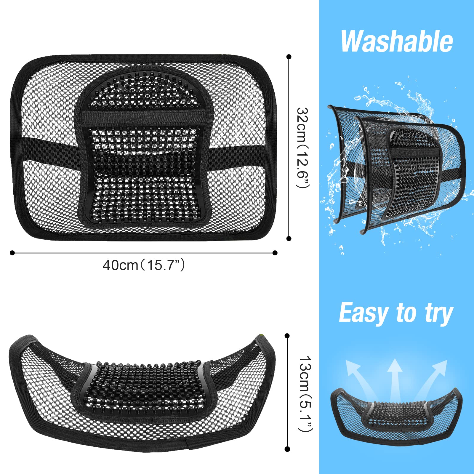 BAYLI Sitzkissen 2er Set Mesh Lordosenstütze Für Auto Bürostuhl, Lendenwirbelstütze