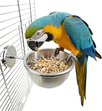 AOTU Anti Tip Stainless Steel Parrot Feeding Cups - Locking Bird Food & Water Bowls for Cage, Bird Cage Accessories for Cockatiel, Conure, Budgie, Macaw, Gray Parrot & Small Pets L
