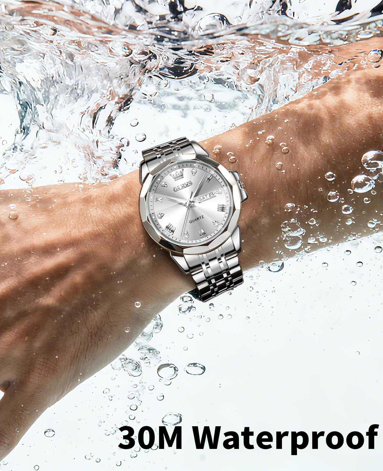 OLEVS Watches for Men Diamond Business Dress Analog Quartz Stainless Steel Waterproof Luminous Date Perfume Watch Luxury Fashion Wristwatch