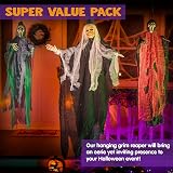 JOYIN 3 Pack Halloween Decorations: Skeleton Ghost & Grim Reapers (35" Hanging Ghost Skeleton, Two 25" Hanging Reapers) - 2