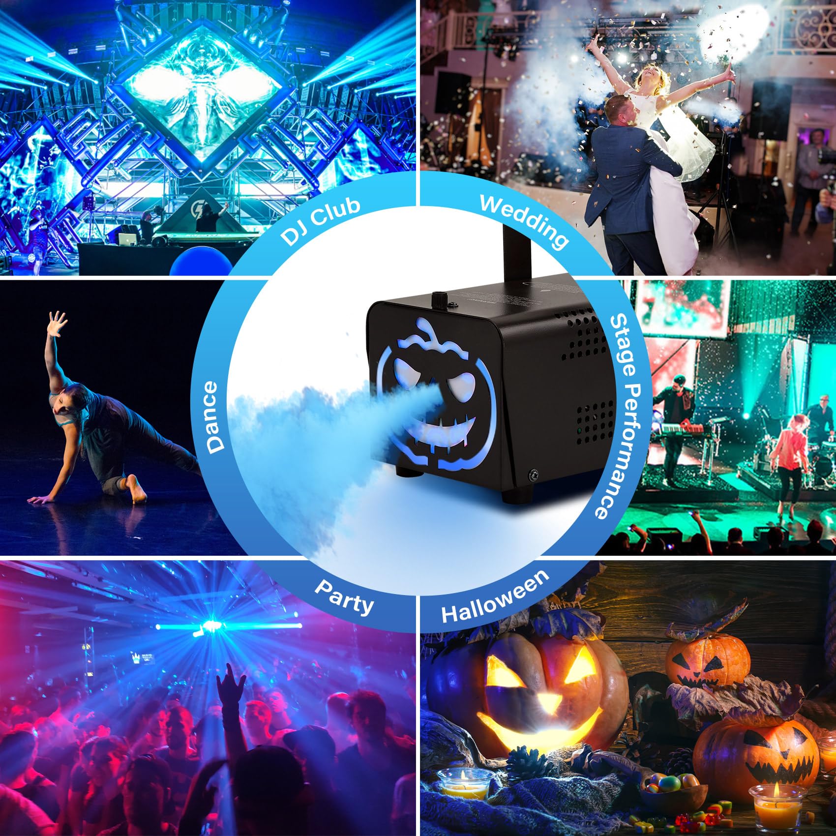 Máquina de niebla de 500 W con 9 luces LED, nebulizador con efecto de 12 luces de color para Halloween, boda, fiesta de DJ, escenario, máquina de humo portátil para exteriores con control