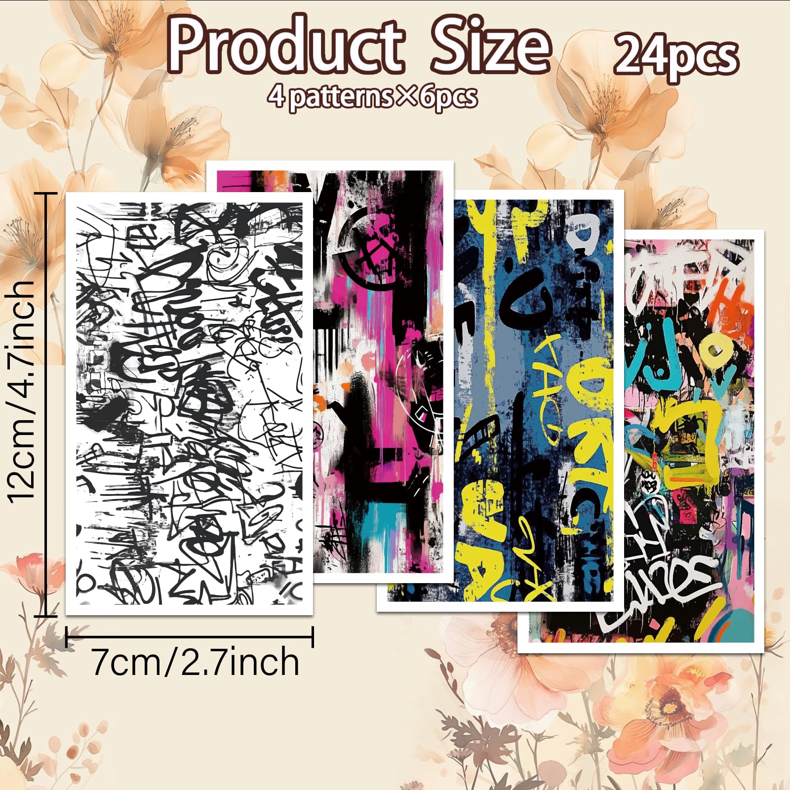 OLYCRAFT Graffiti Clay Transfer Paper 4 Design 24 Pcs Transfer Paper for Polymer Digital Letter Polymer Clay Transfer Sheets Painting Small Transfer Paper for Clay Earrings Jewelry Making
