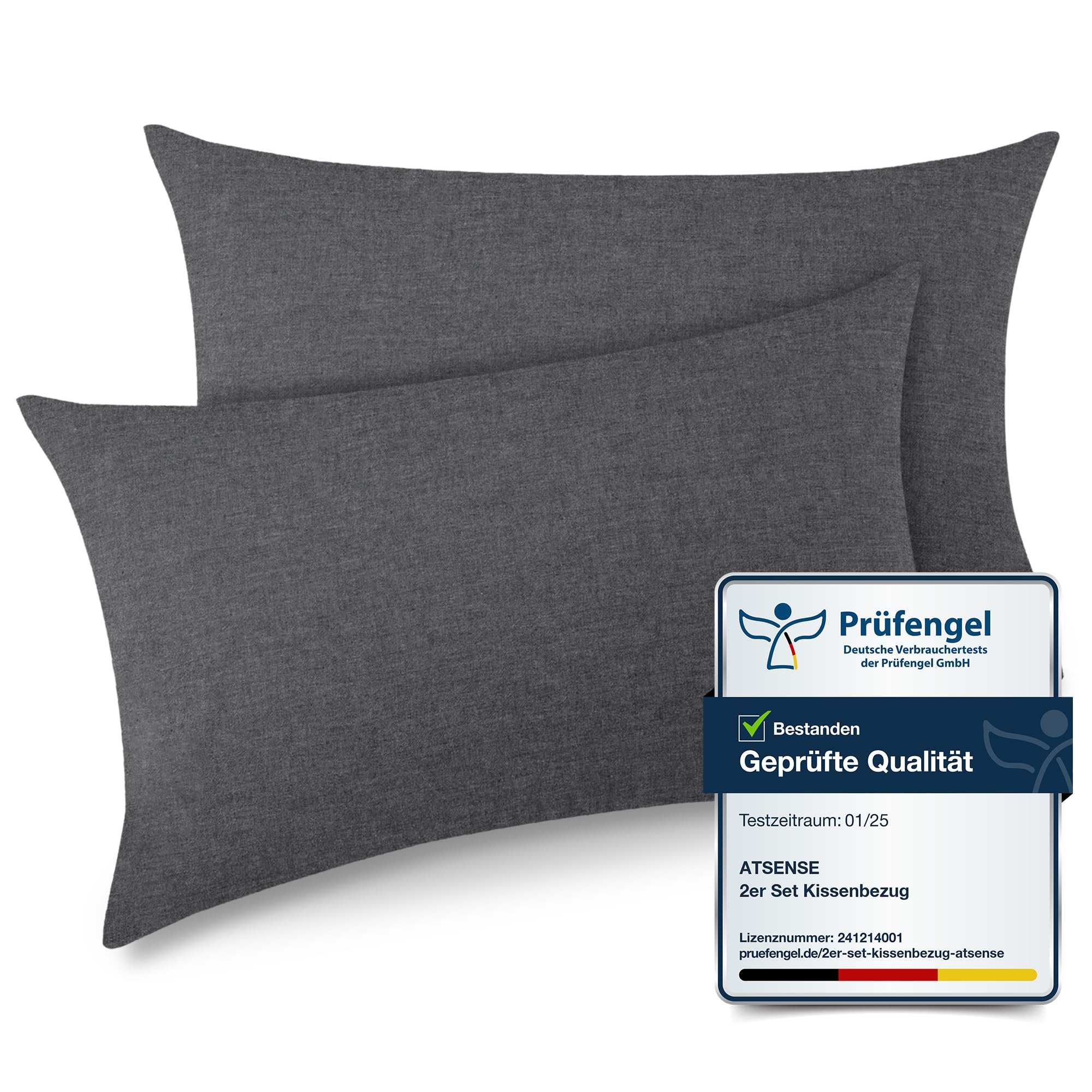 ATsense Federe Cuscino Letto 45x45 cm, Set di 2, 100% Cotone Lavato, Copricuscino Letto Bianco Con Cerniera, Federa Cuscino Certificata OEKO-TEX