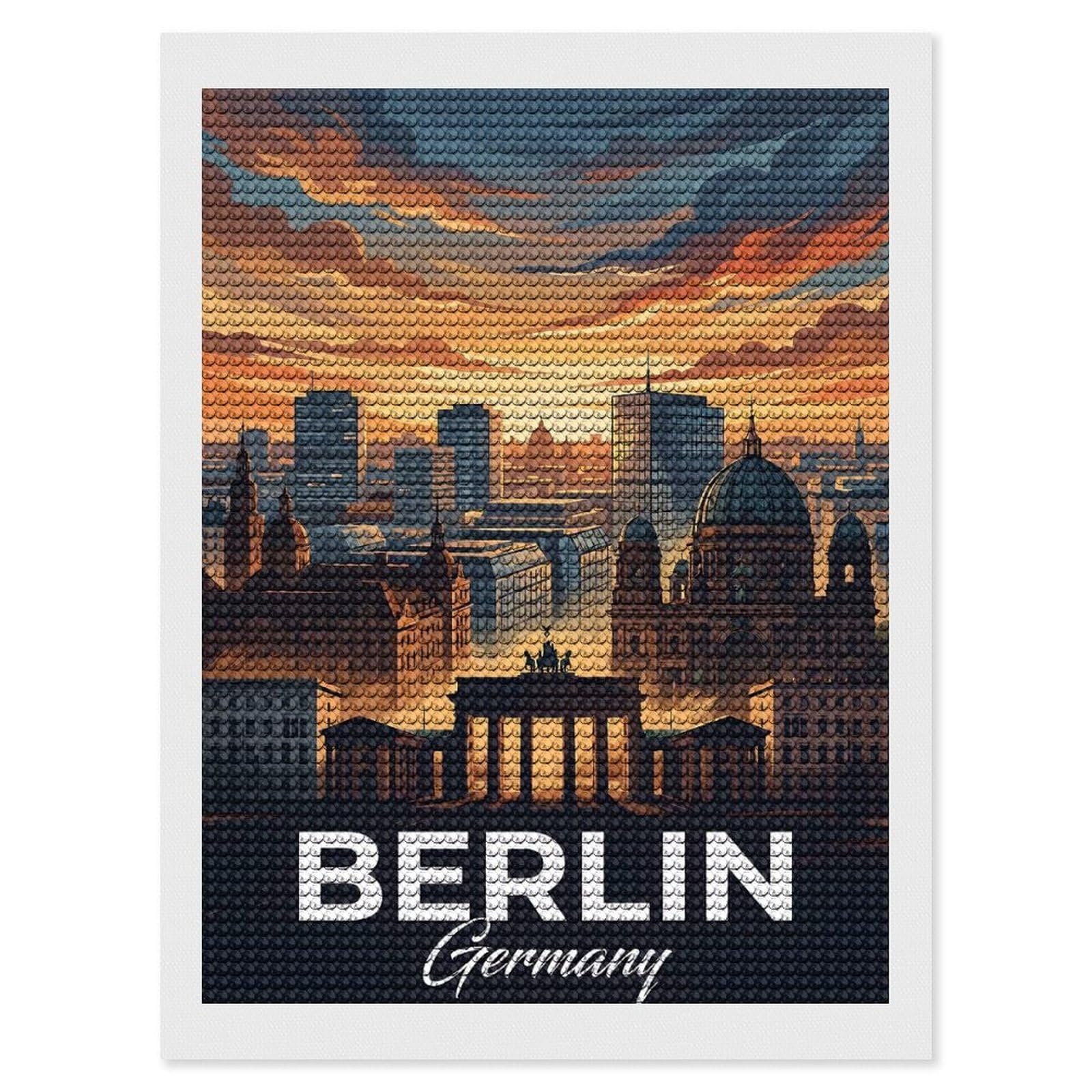 Junmoney Berlin Cityscape at Sunset Diamond Art Canvas 12"x16", Decorate Your Room, Mindful Craft Activity, Cosy Home Accent, Thoughtful Handmade Gift