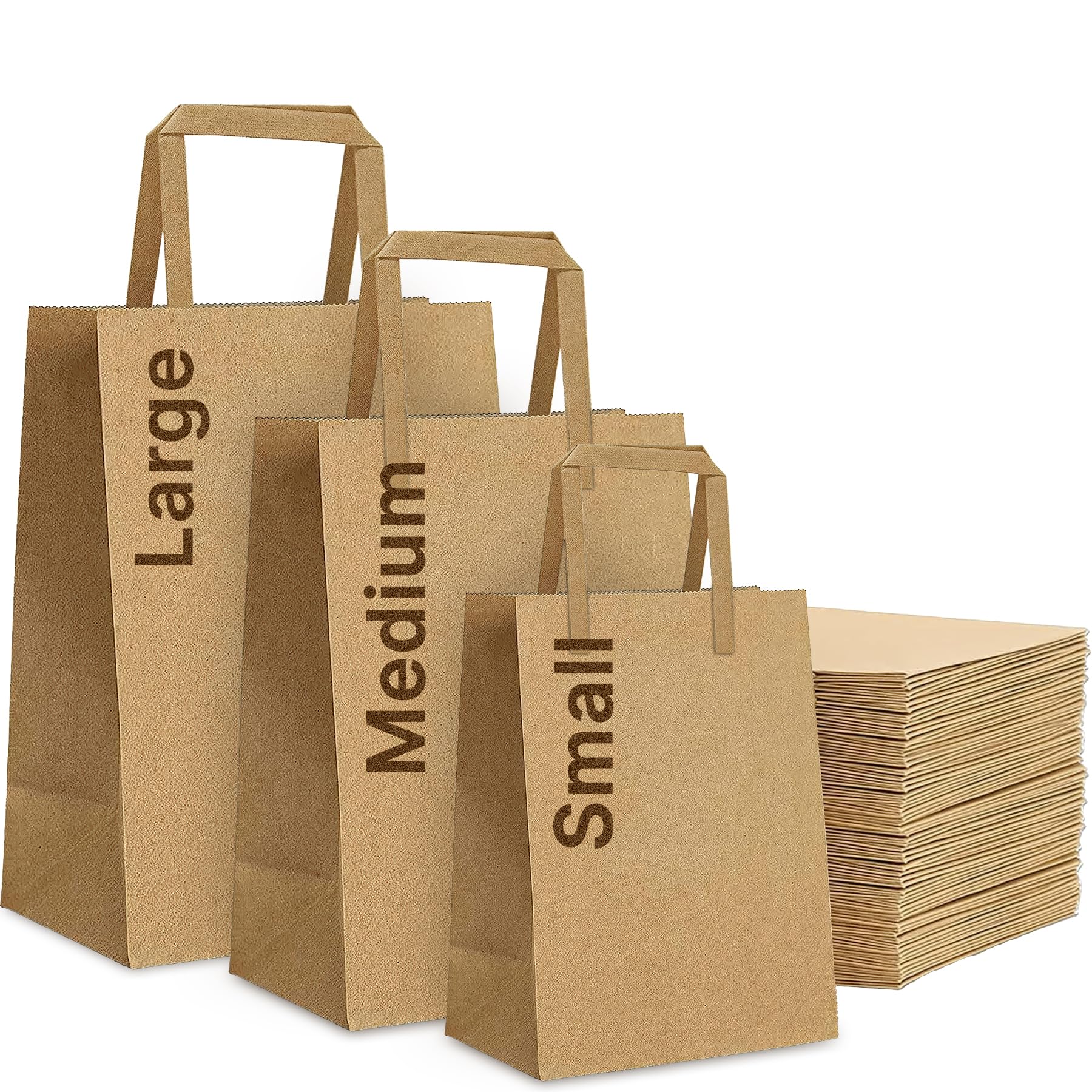 Lot de 25 grands sacs en papier kraft marron avec poignées - 30 x 25 x 12 cm - Idéal pour le déjeuner, les cadeaux et le stockage