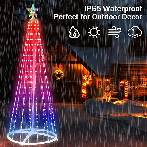 Miniatura 5 de Luz de árbol de cono de Navidad 255 LED para decoración al aire libre, 6-8 pies (6 pies)