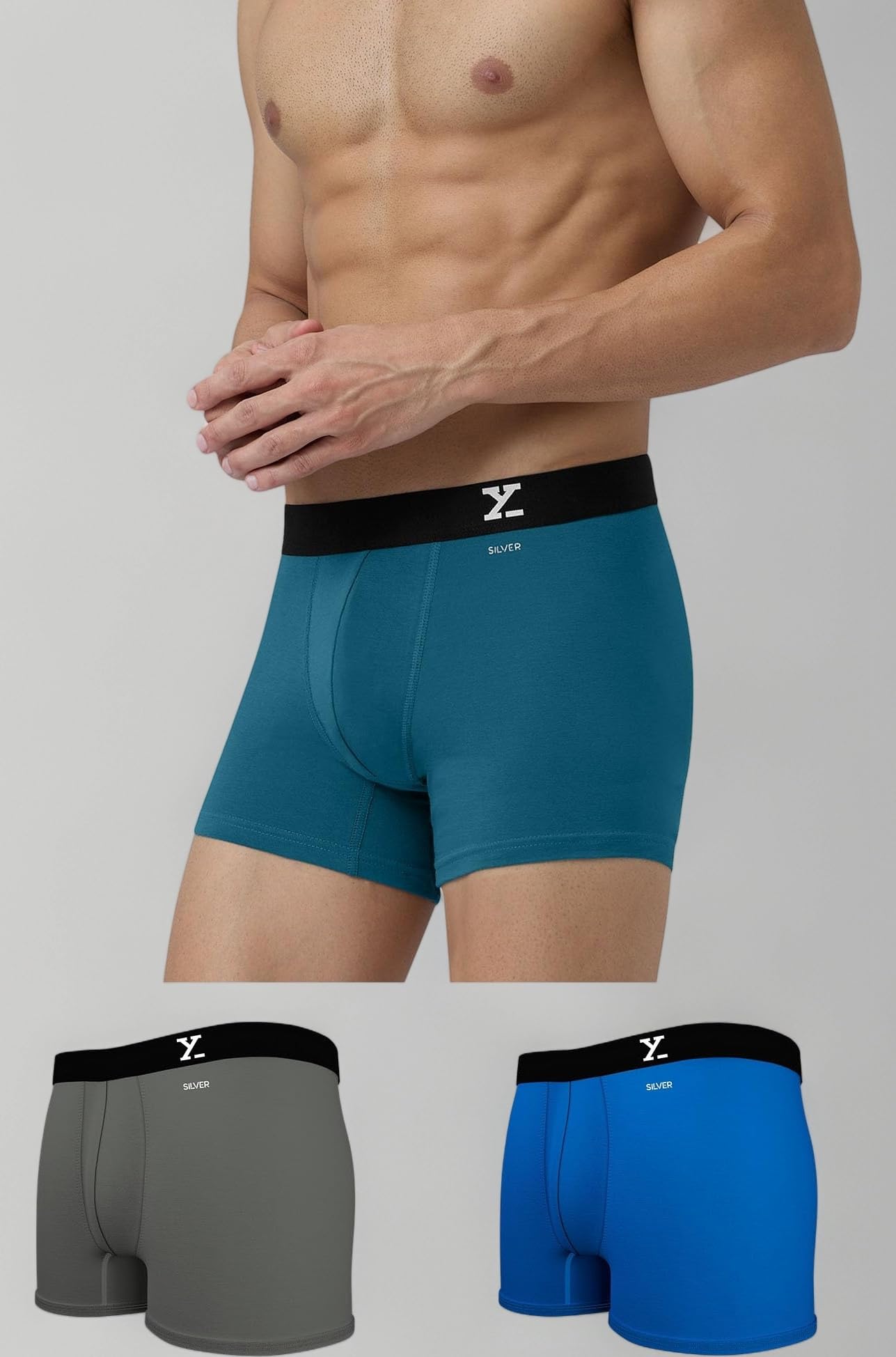 Men's Aero Super Combed Cotton Regular Fit Solid Antimicrobial Trunks with No Marks Waistband (Pack of 3)