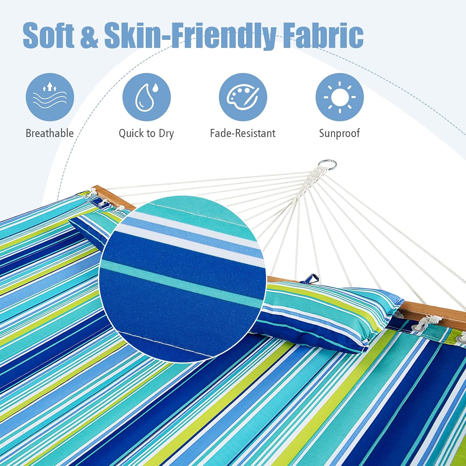 GYMAX Hammock, Portable Hammocks with Spreader Bars & Detachable Pillow, Quick Dry Adjustable Folding Camping Hammock for Outdoor Patio Beach Picnic Poolside