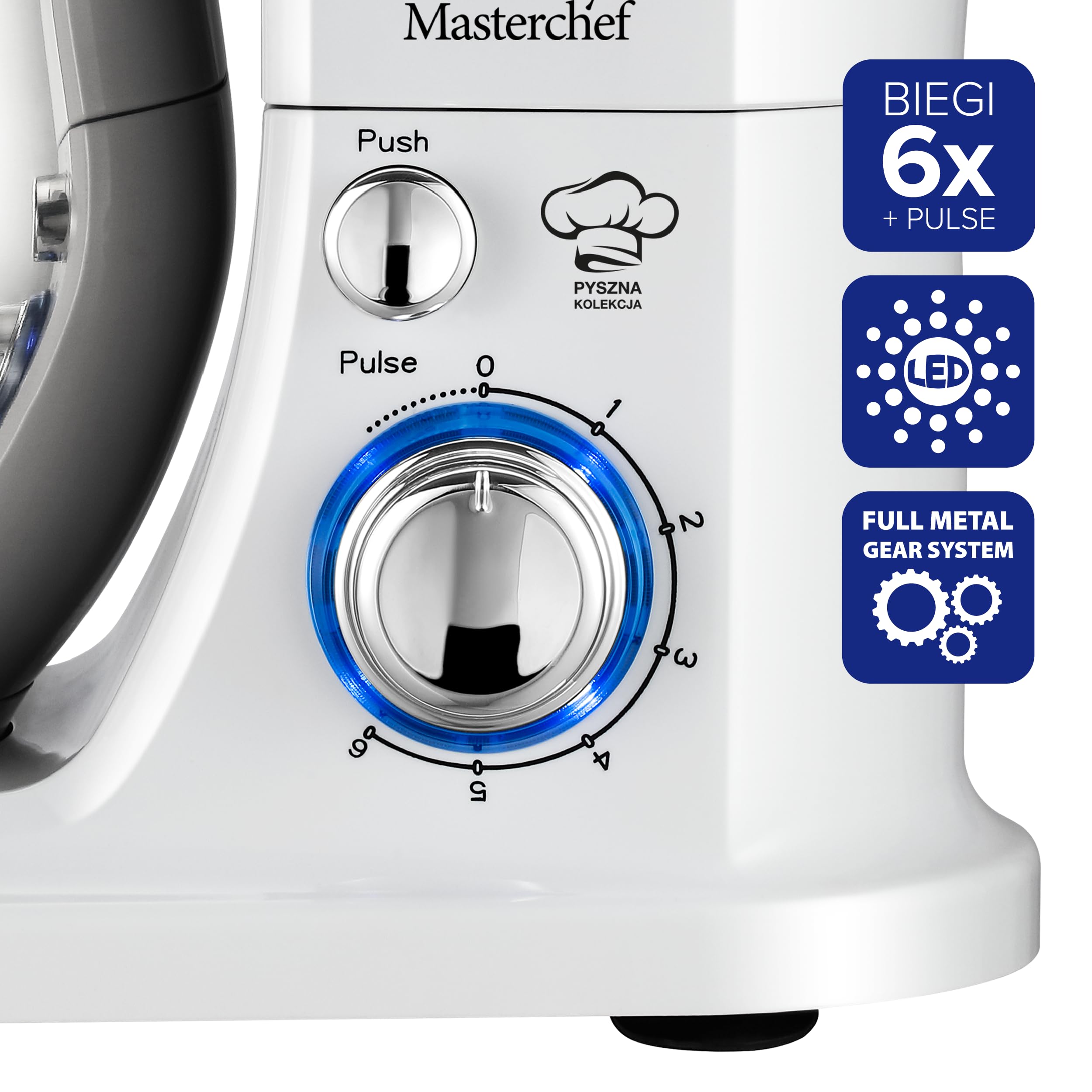 Robot de cocina 1300 W, batidora planetaria de 5 L, 6 velocidades + pulso, engranaje de metal, máquina de amasar con gancho para amasar, batidor y gancho para mezclar, color blanco WRK1300 Eldom