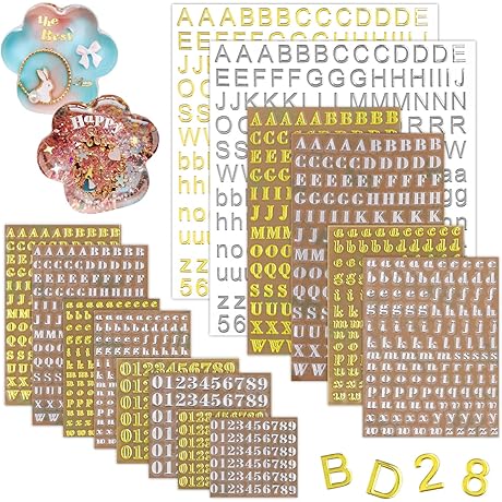 14 Sheets Letter Resin Stickers Kalolary Silver Gold Numbers Stickers Self-adhesive Mini...