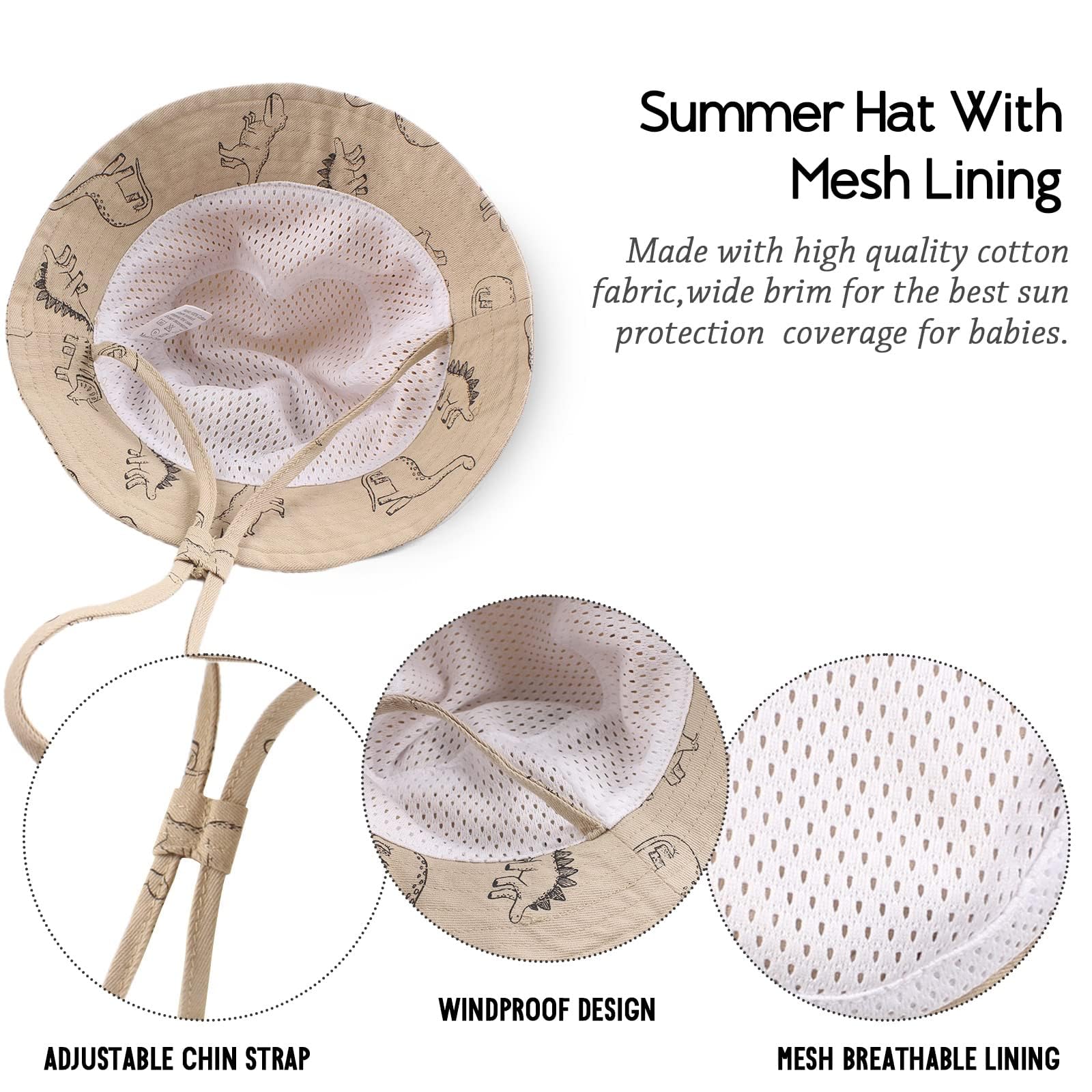 XIAOHAWANG Baby Boy Sun Hat Infant Toddler Dinosaur Bucket Hats Summer Baby Boys Beach Caps — view 5