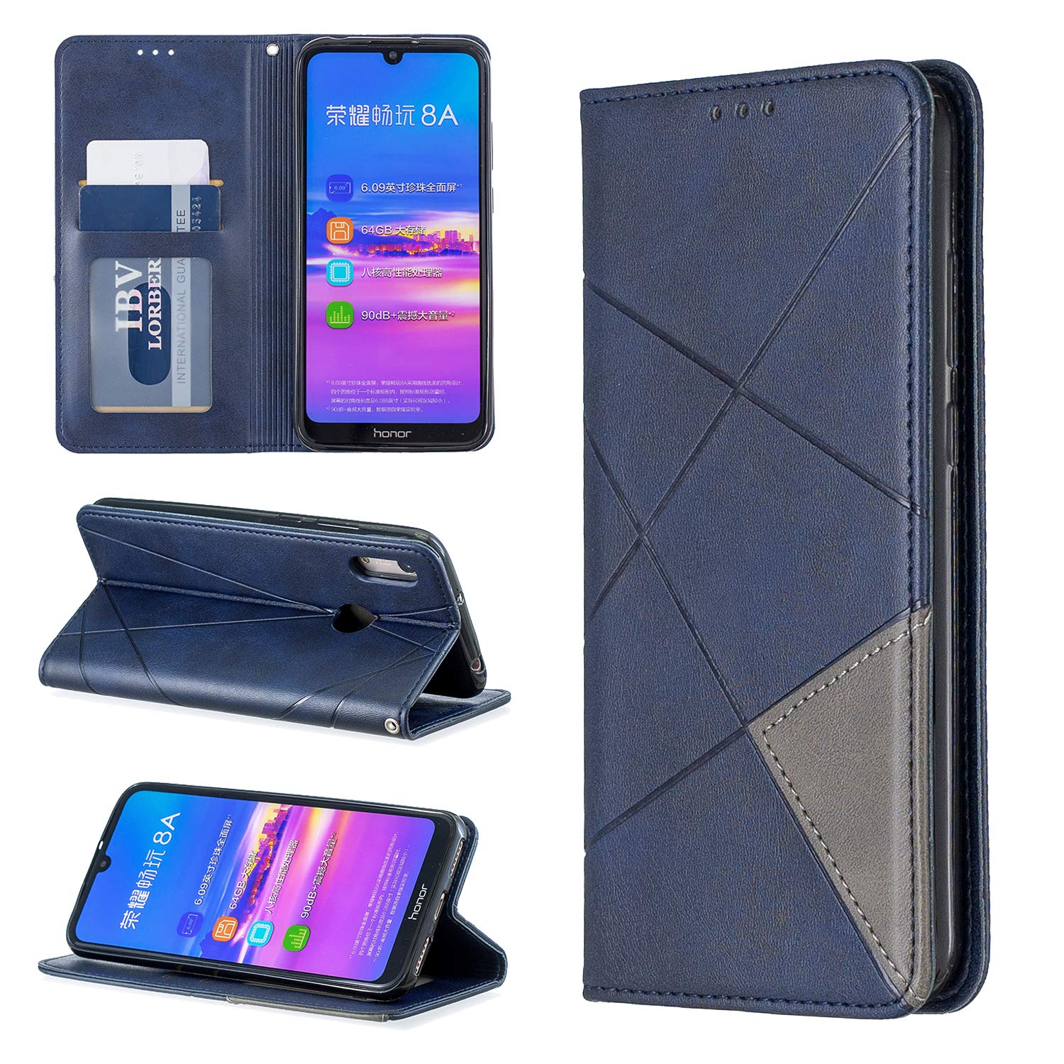 Cover Portafoglio In Pelle PU Per Huawei Y5 2019 Con Tasca Cerniera E Slot Carte – Custodia Con Supporto, Rossa