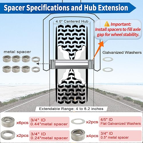 Miniatura 3 de 2 PCS Premium 13x6.5-6 Flat Free Tire and Wheel for Lawn Mowers & Zero Turn Mowers, with 34" & 58" Grease Bushing and 4"-7.2" Centered Hub, Solution