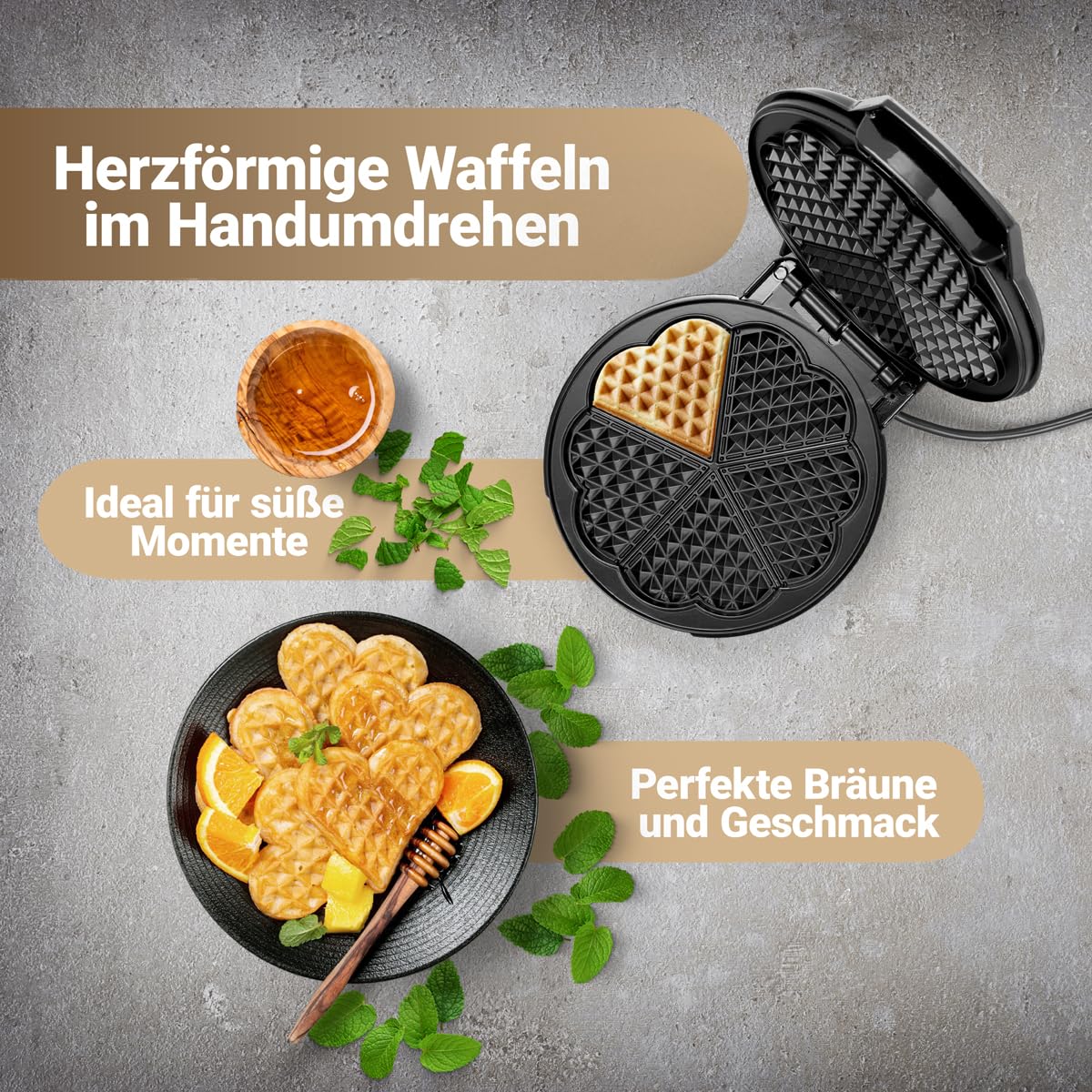 Bomann - mod. WA 5018 CB - Piastra per waffles, con base a forma di cuore, potenza: 1200 W nero