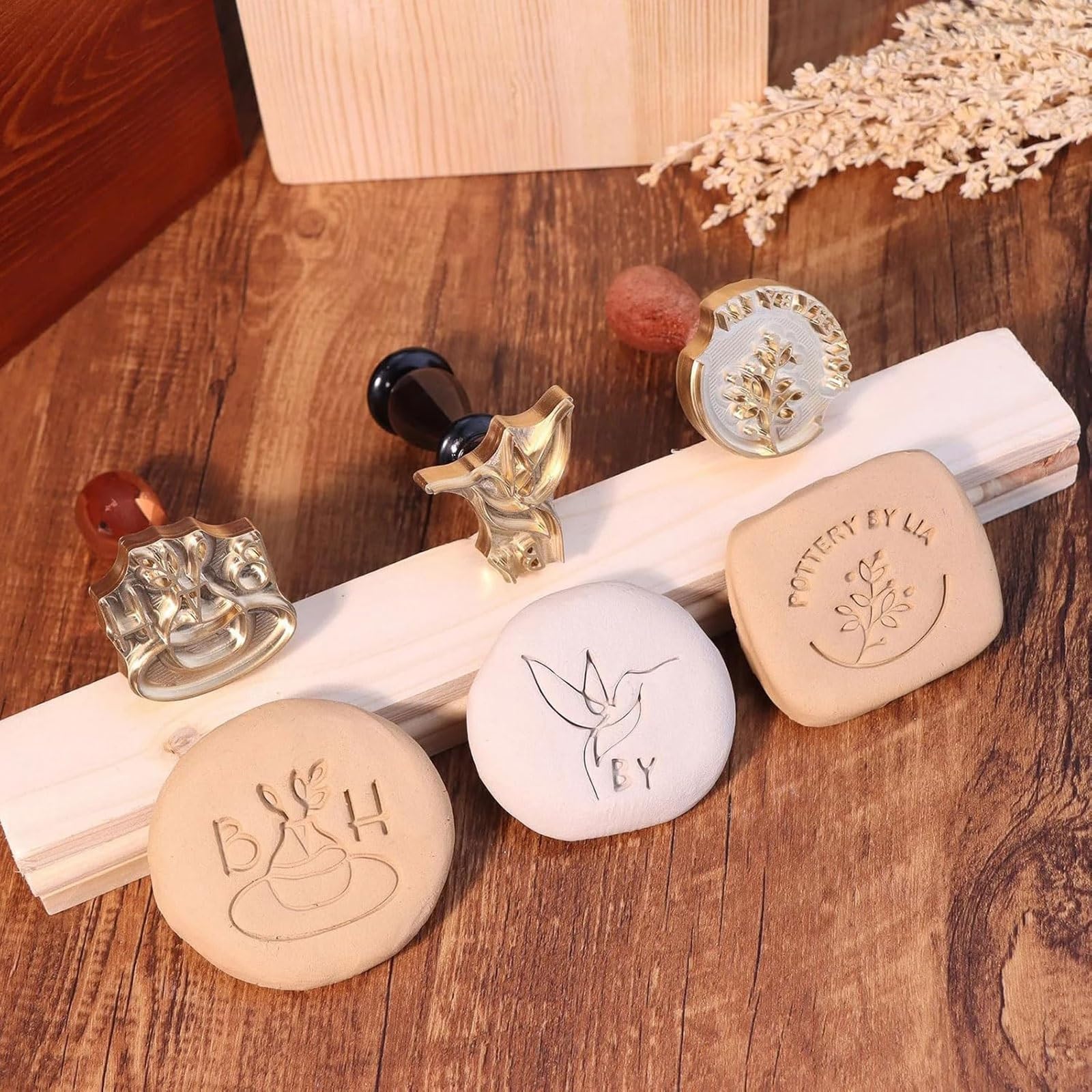 Personalisierter Keramik-Signaturstempel, individueller Messingstempel mit Holzgriff for Ton und Keramik, erstellen Sie Ihr eigenes Design Zeichen(3Inches)