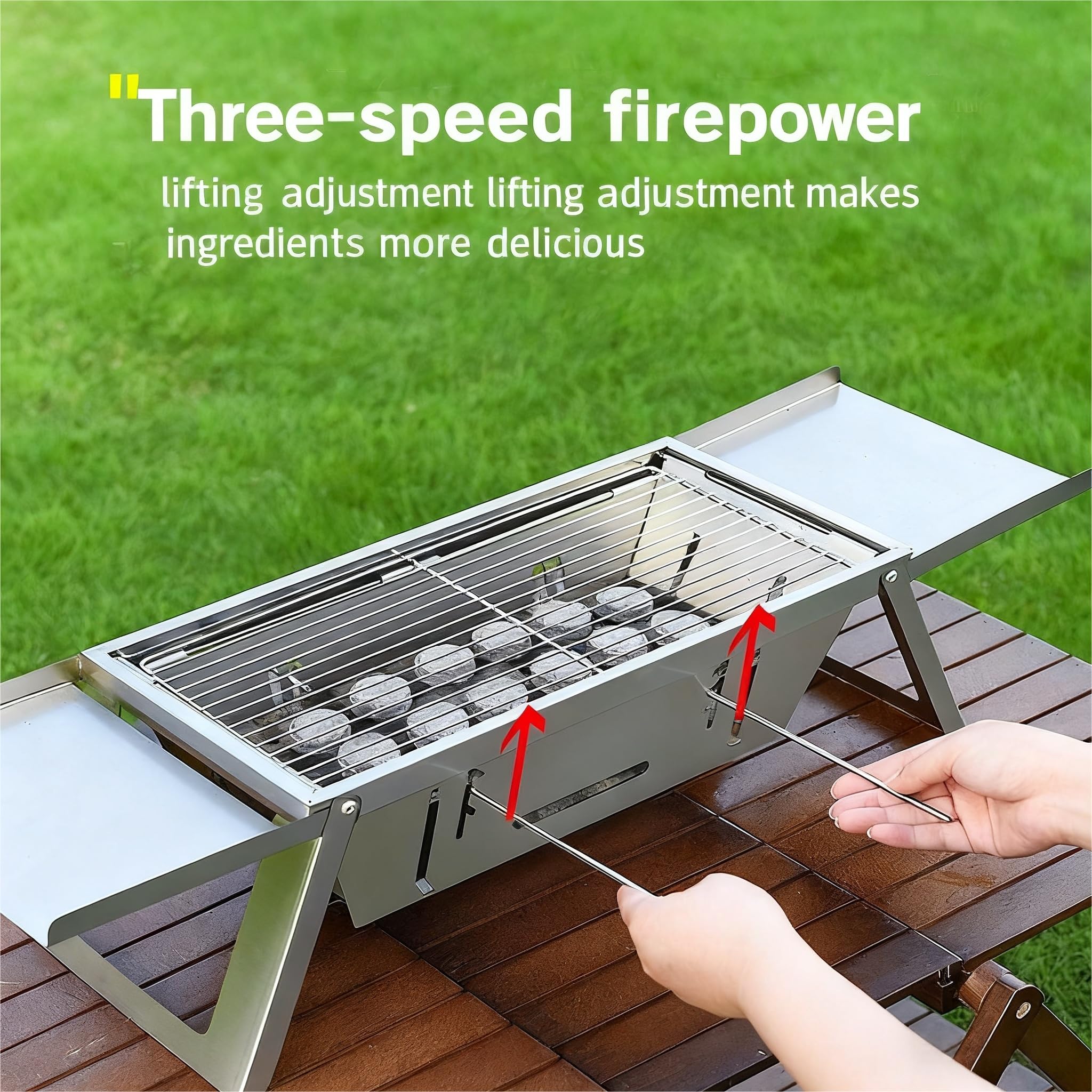 Hualisen Edelstahl Holzkohlegrill,28x6.7in Klein BBQ Grill Portable,Klappgrill mit Handschuhen und Aufbewahrungstasche Tischgrill für Partys, Picknickgrill, Reisen, Campinggrill (SK)