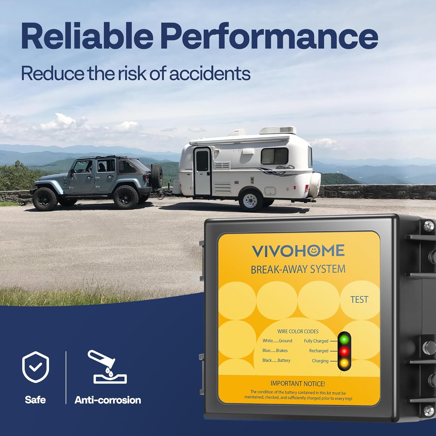 VIVOHOME Trailer Breakaway Kit with Valve Regulated Sealed Lead-Acid Battery(Non-SPILLABLE)