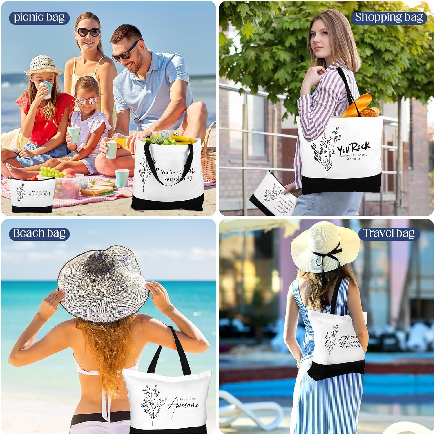 Cunno 24 Pcs Thank You Gifts Bag Bulk for Women Canvas Tote Bag for Team Coworker Staff Social Worker Nurse Teacher Volunteer(Fresh Thank You) - Image 7